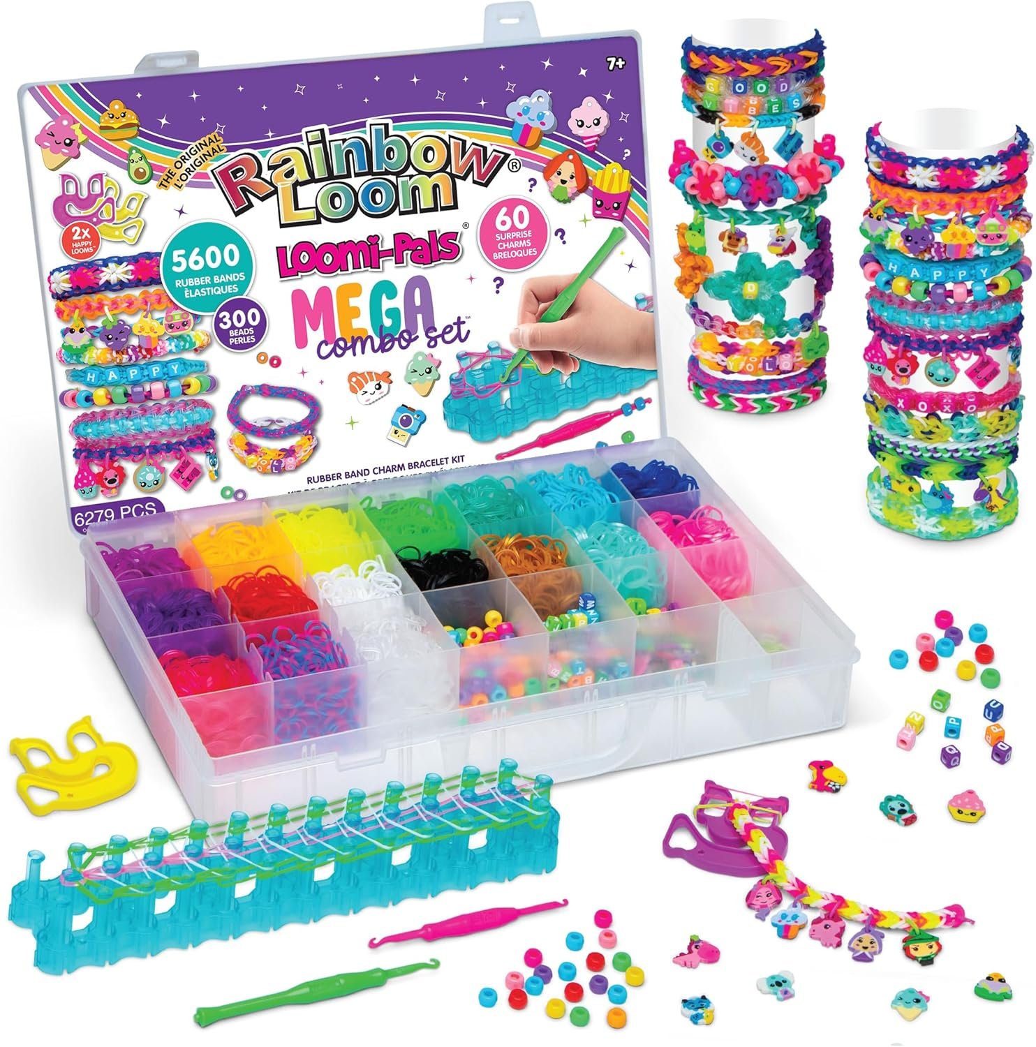 Rainbow Loom® Loomi-Pals™ MEGA Set, Features 60 Cute Assorted LP Charms, the NEW RL2.0, Happy Looms, Hooks, Alpha & Pony Beads, 5600 Colorful Bands All in a Carrying Case for Boys and Girls 7+