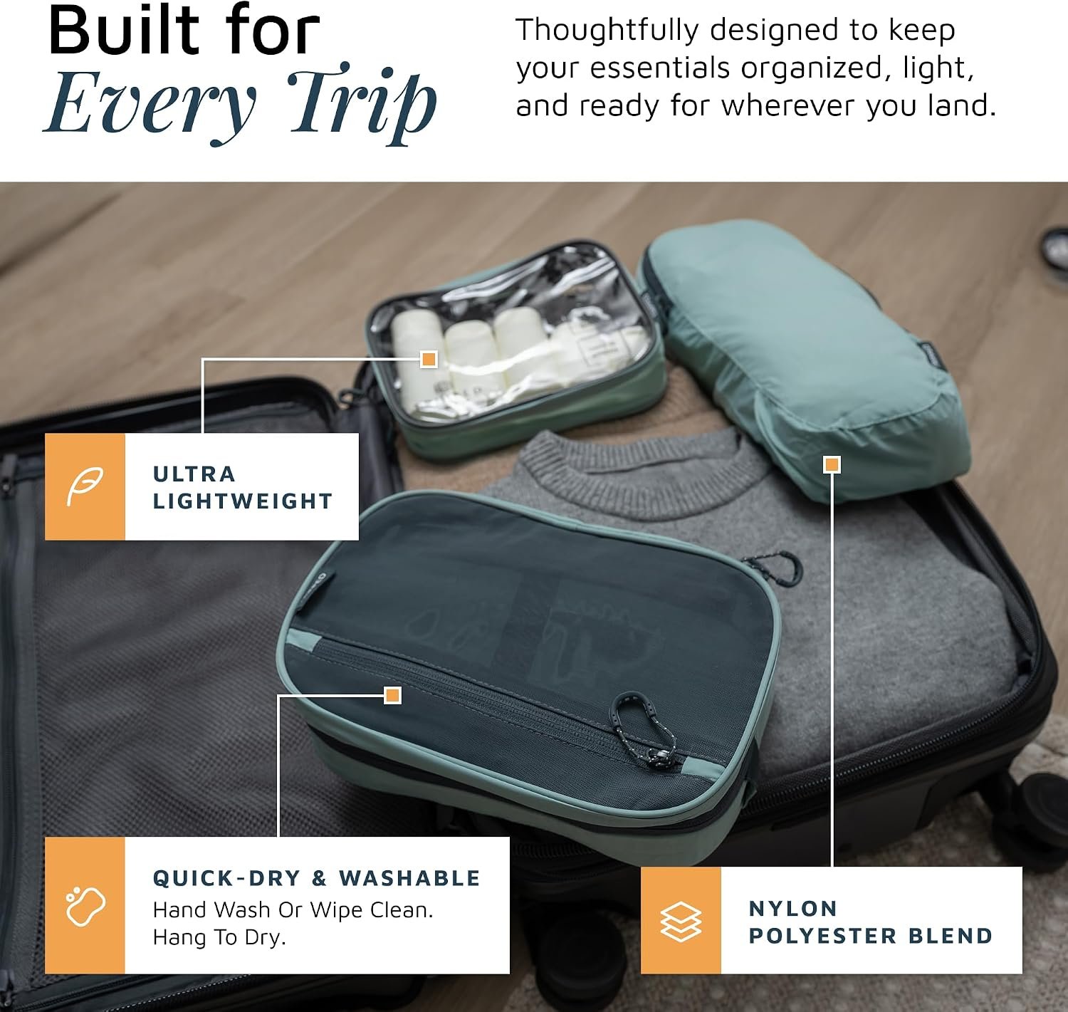 Toiletry Bag Kit 3 Piece Set: Hanging Travel Toiletry Bag + 311 TSA Cosmetic Liquid Bag + Accessory Organizer Pouch - Image 2