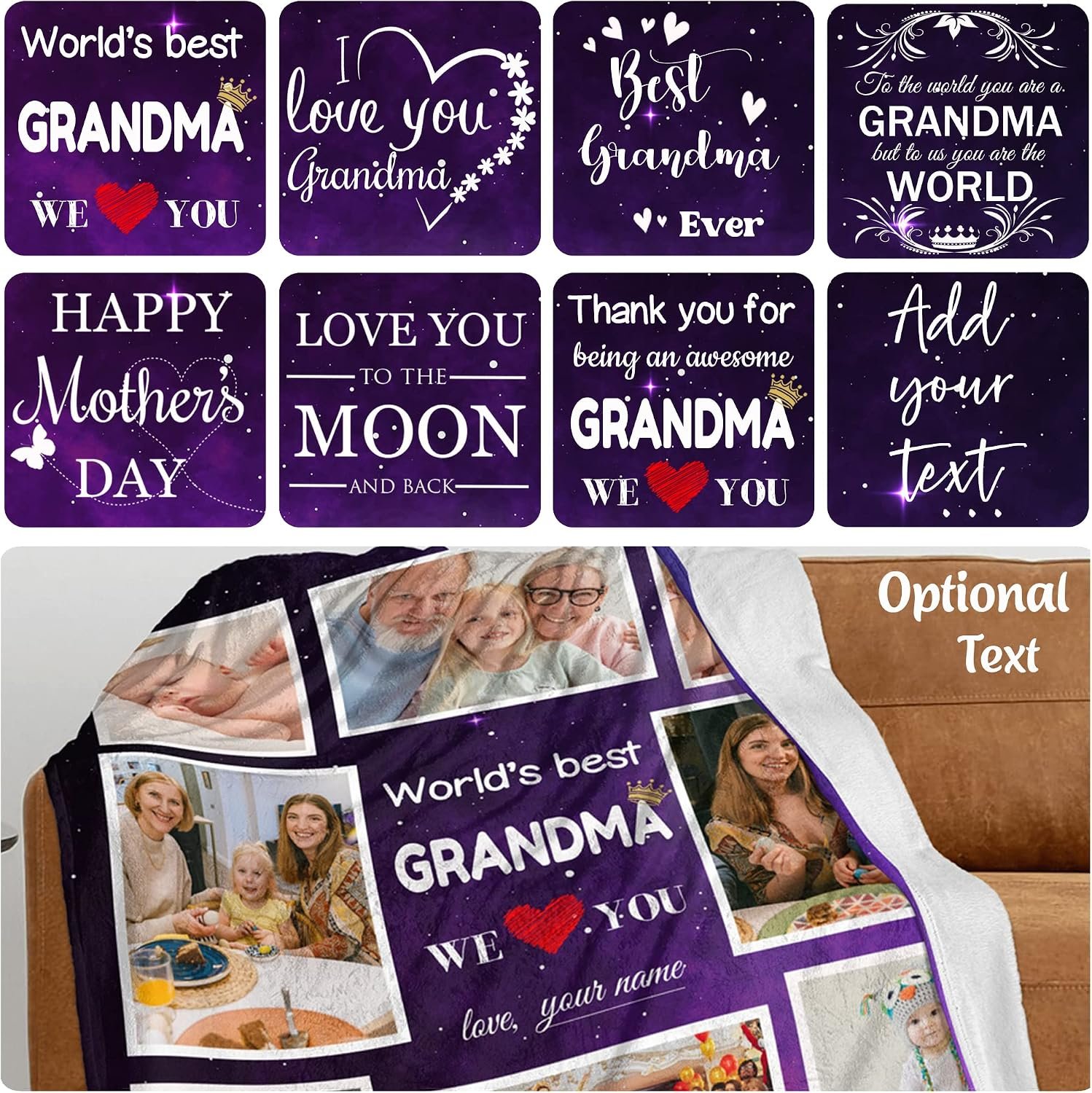 Gifts for Grandma Blanket from Grandkids Personalized Mothers Day Best Grandma Blanket Custom Blankets with Photos Customized Picture Throw Christmas Mothers Day Birthday Gifts - Image 2