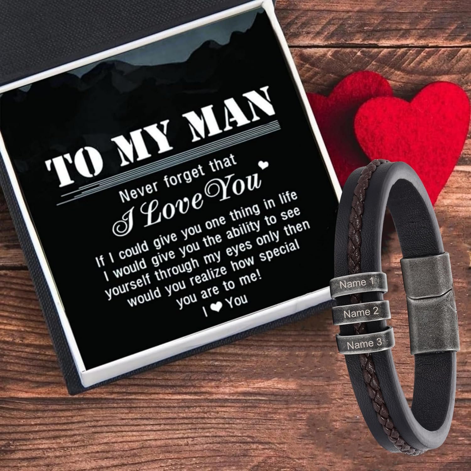 Personalized Custom Name Bracelets for Men - Mens Leather Bracelet with 2-5 Kids Names Customized Gifts for Dad Husband Boyfriend Son - Image 3