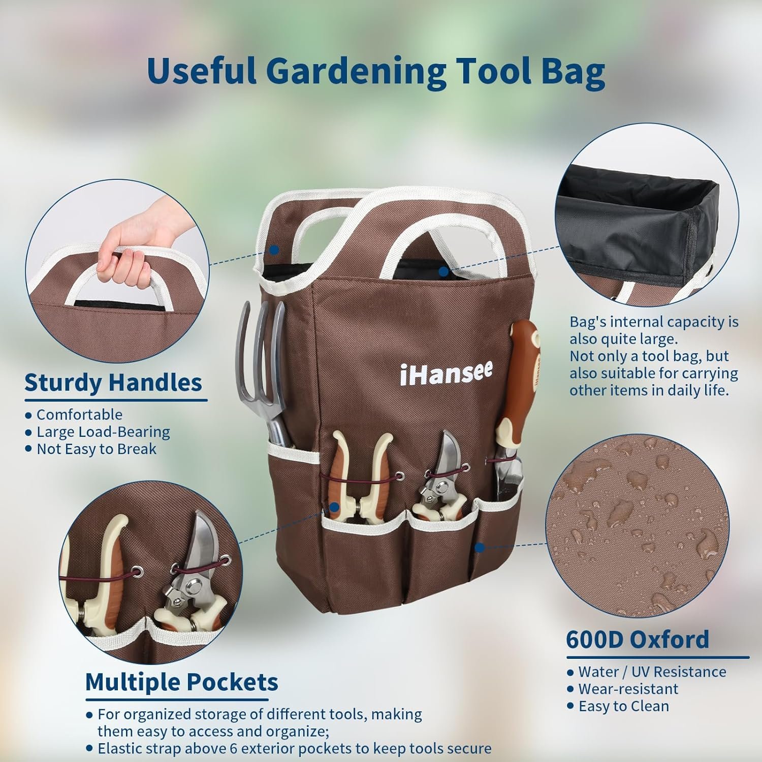 Brown Gardening Tools Set 12-Piece, Heavy Duty Garden Hand Tool Kit with Non-Slip Ergonomic Handle, Storage Tote Bag, Garden Apron, Gloves and Kneeling Pad, Gardening Gifts for Women Men Plant Lover - Image 5