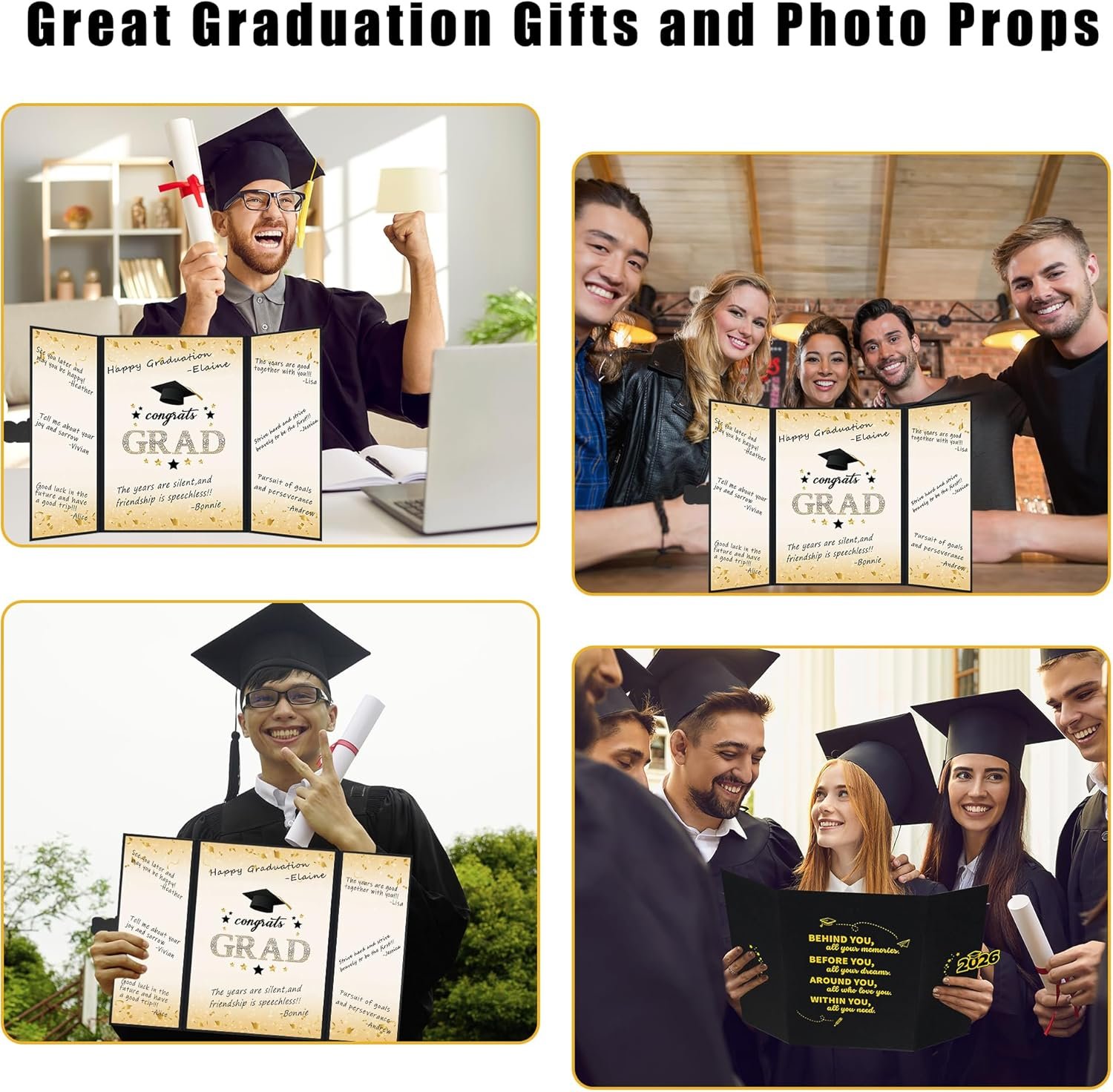Vlipoeasn Black Gold 2026 Graduation Guest Book Alternative, Class of 2026 Graduation Party Decorations, Graduation Signature Book for 2026 College High School, Unique Graduation Gifts for Friends - Image 9