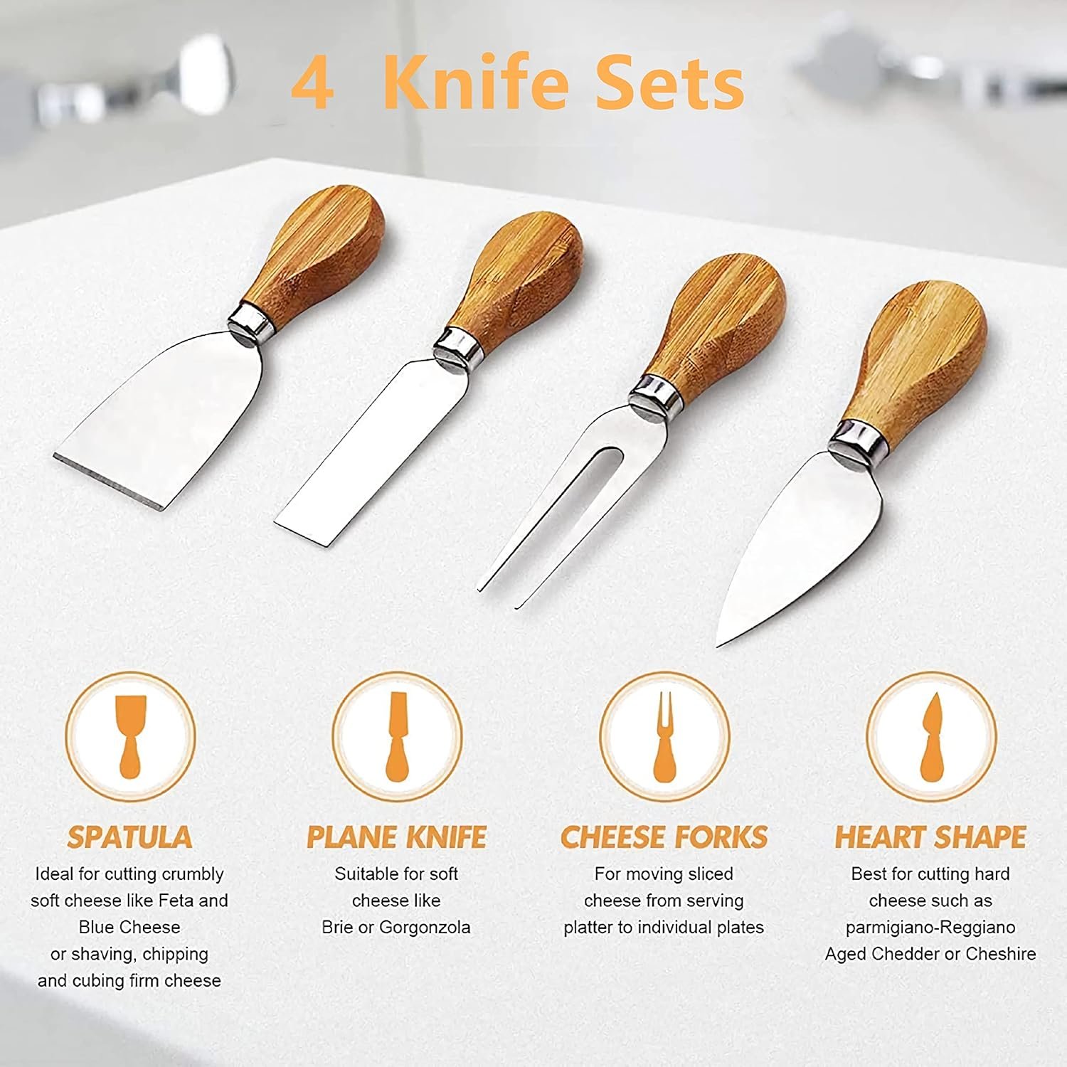 Cheese Board and Knife Set,Bamboo Charcuterie Board,Wine Meat Cheese Platter Serving Board with 4 Stainless Steel Knife,Wooden Cheese Tray,Cheese Plate Set,Perfect for Birthday,Housewarming Gift - Image 6