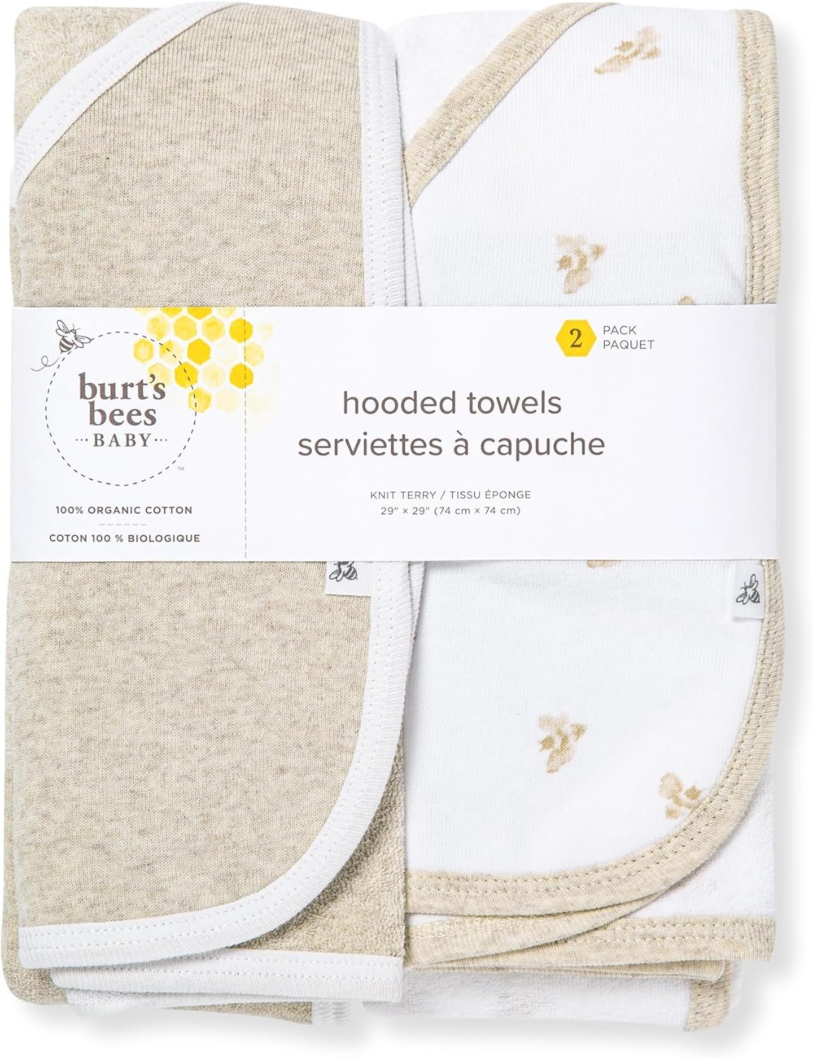 Burt's Bees Baby Infant Hooded Towels, Organic Cotton, Unisex Bath Essentials, Nursery Towel with Hood Set, 29 x 29 in, 2-Pack - Image 2