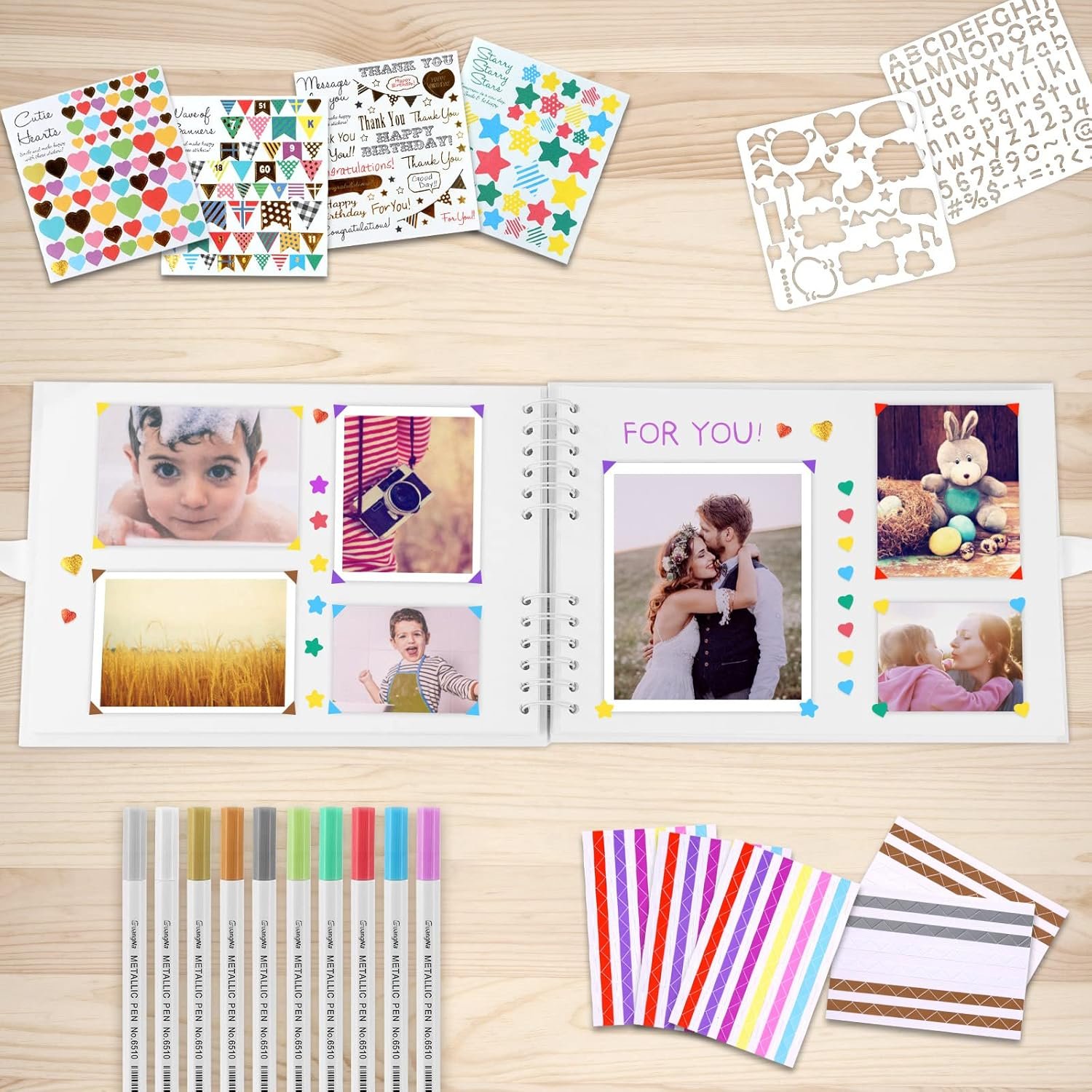 Gotideal 80 Pages Scrapbook Album with 10 Metallic Markers, Craft Paper Photo Album for Wedding and Anniversary, Family DIY Scrapbook Accessories with Scrapbooking Stickers Corners(White)… - Image 6