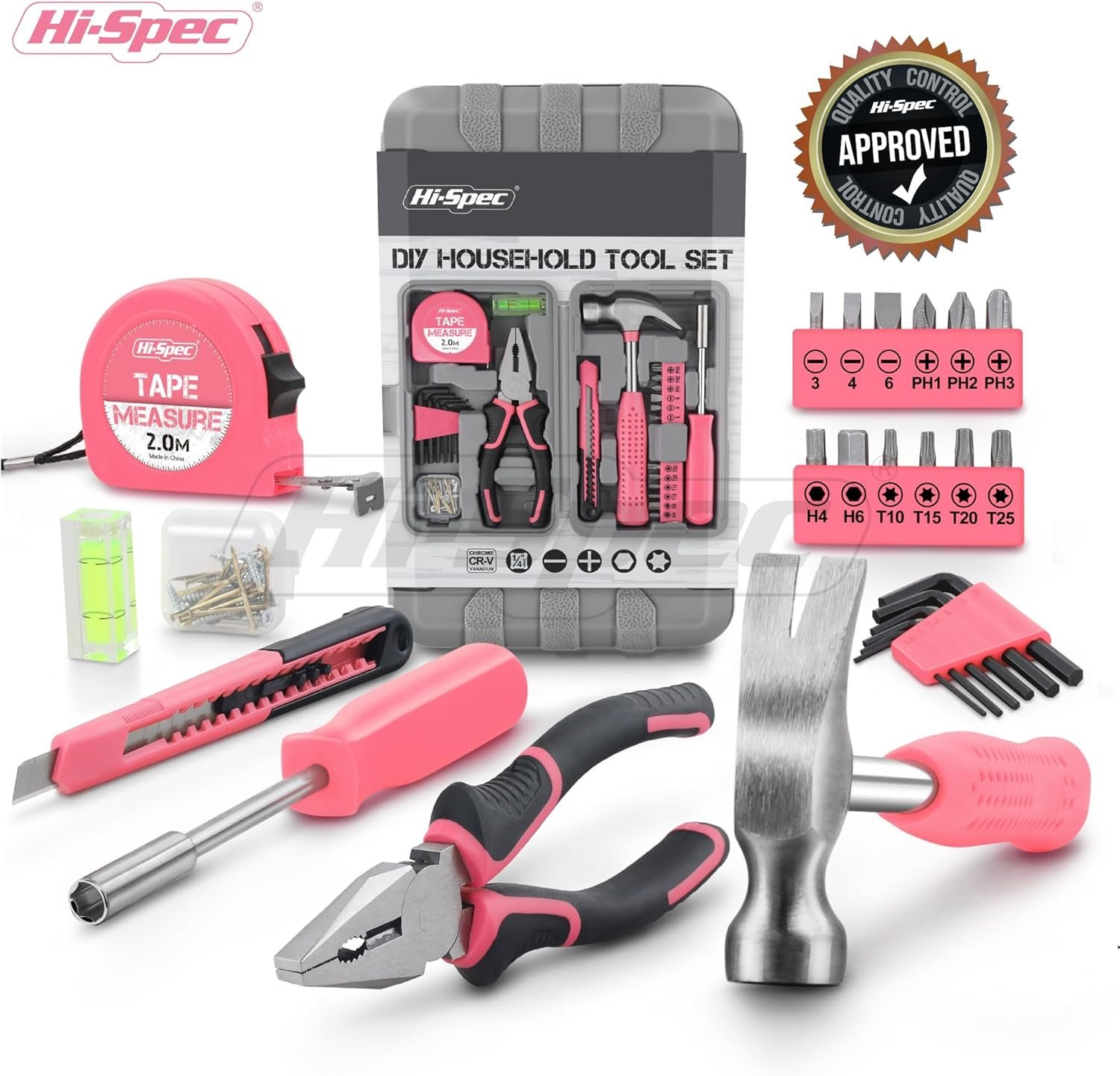 Hi-Spec Tool Set 25pc Pink Household DIY Tool Kit for Women. Small Mini Tool Box Set of Starter Basic Ladies Tools - Image 7