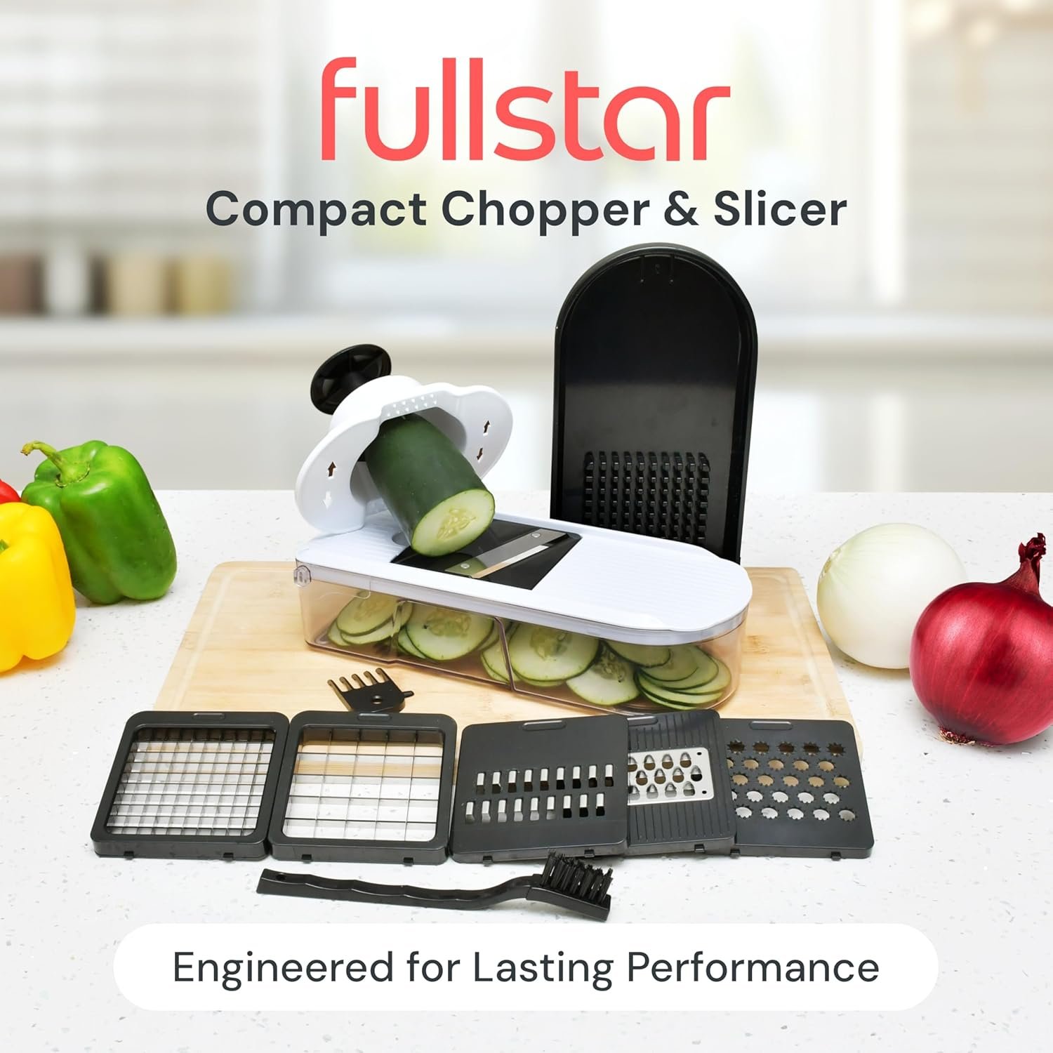 Fullstar Vegetable Chopper & Mandoline Slicer - Julienne Cutter Dicer Grater for Food Veggie Onion Cucumber Tomato Salad Potato Cheese - Kitchen Essentials & Gadgets (Compact 6-in-1, White) - Image 2
