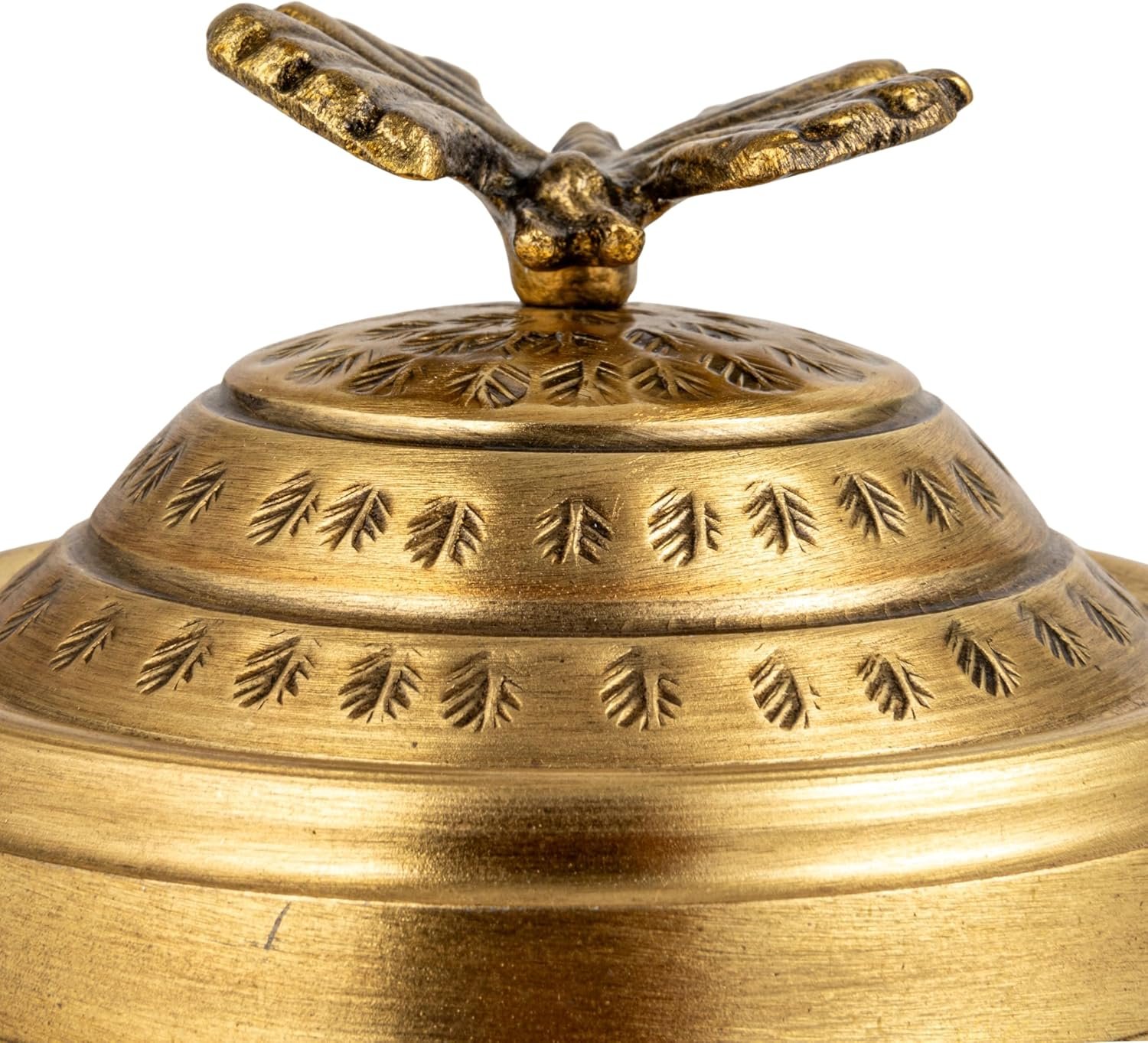 Creative Co-Op Round Hammered Metal Container with Butterfly Finial, Brass Finish - Image 6