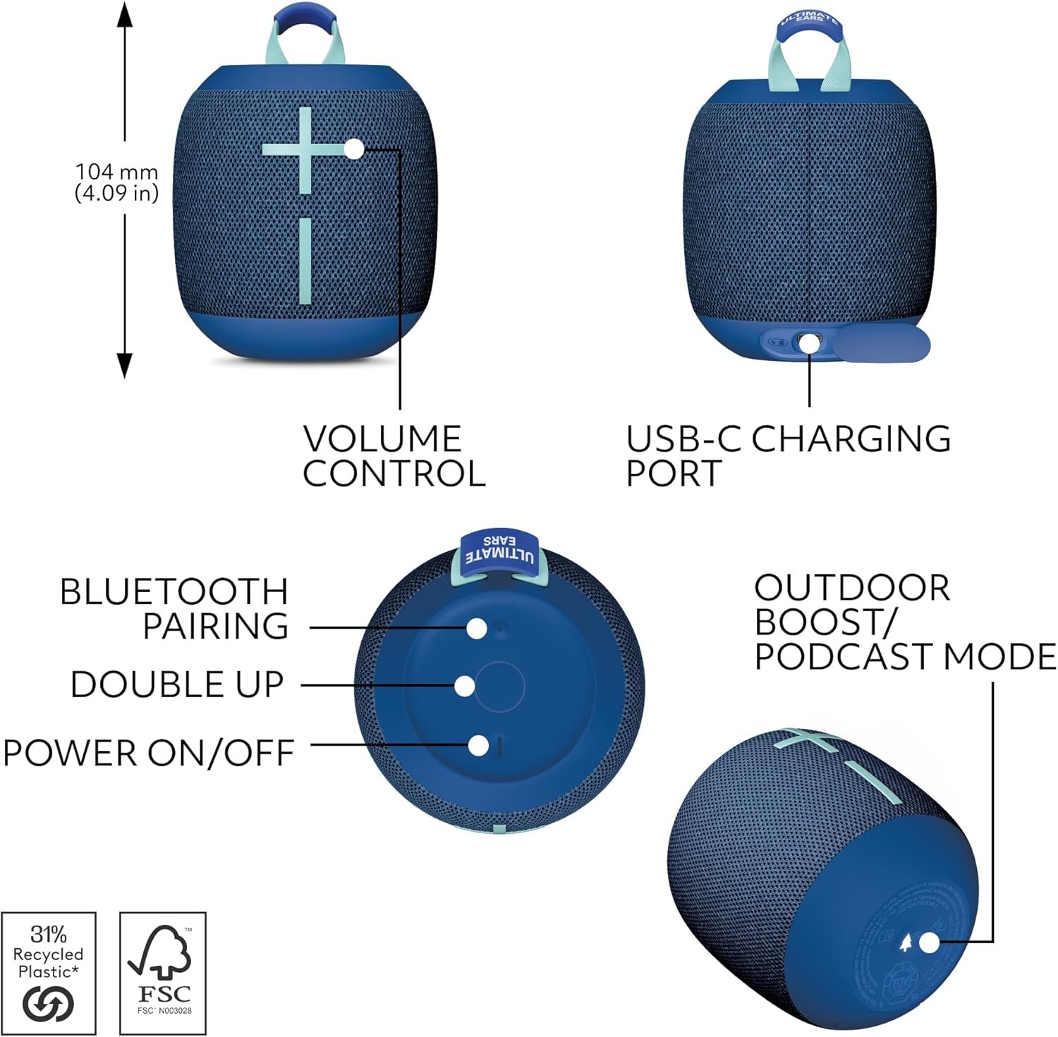 Ultimate Ears WONDERBOOM 4 Portable Waterproof Bluetooth Speaker with Balanced 360-Degree Sound and Bass, Dustproof Floating Speaker with 131ft (40m) Range - Blue - Image 5