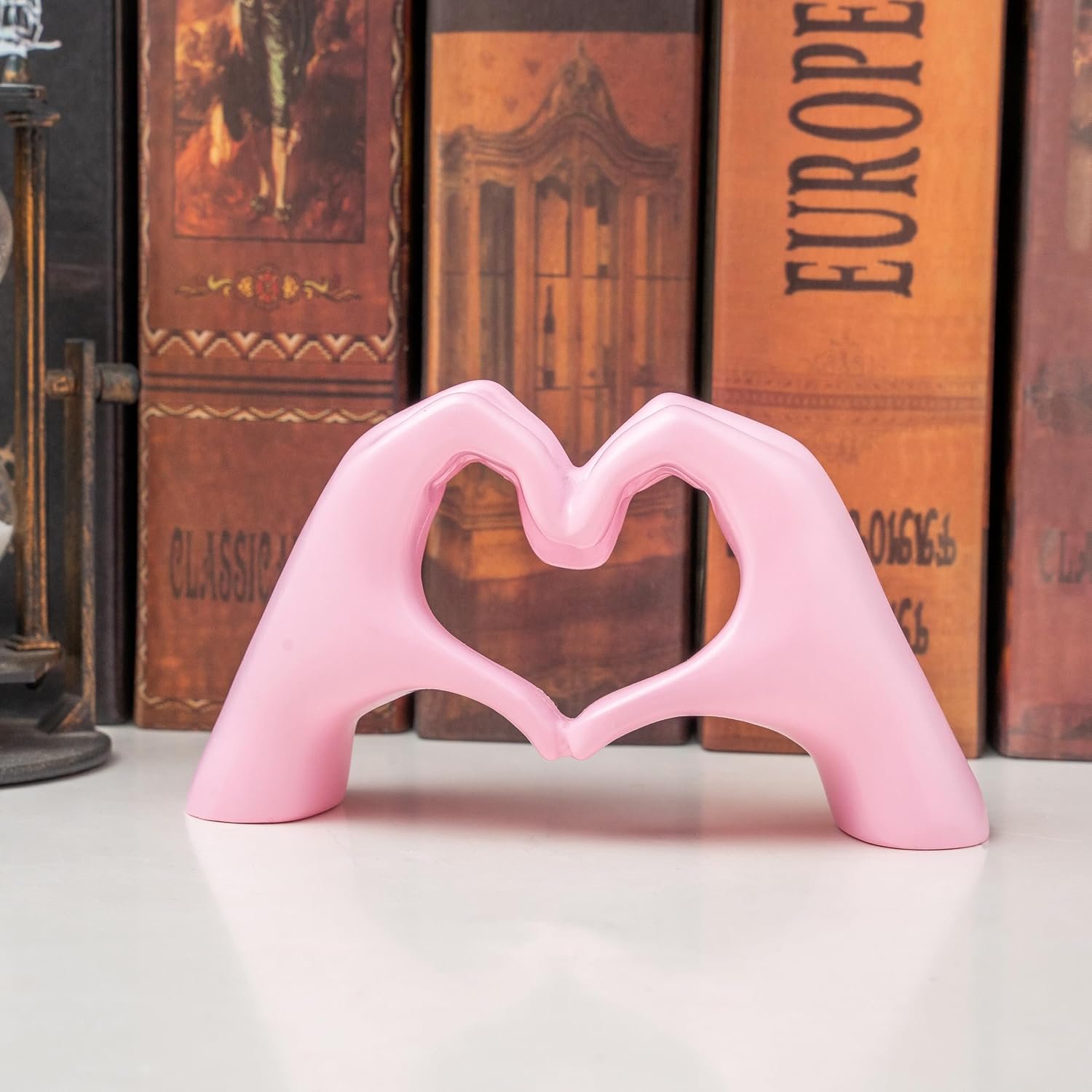 Small Heart Hands Sculpture Decor for Living Room Bedroom Bookshelf Coffe Table and Office Display, Love Finger Statue Modern Aesthetic Home Decor, Unique Gift for Wedding Christmas Birthday (Pink) - Image 5
