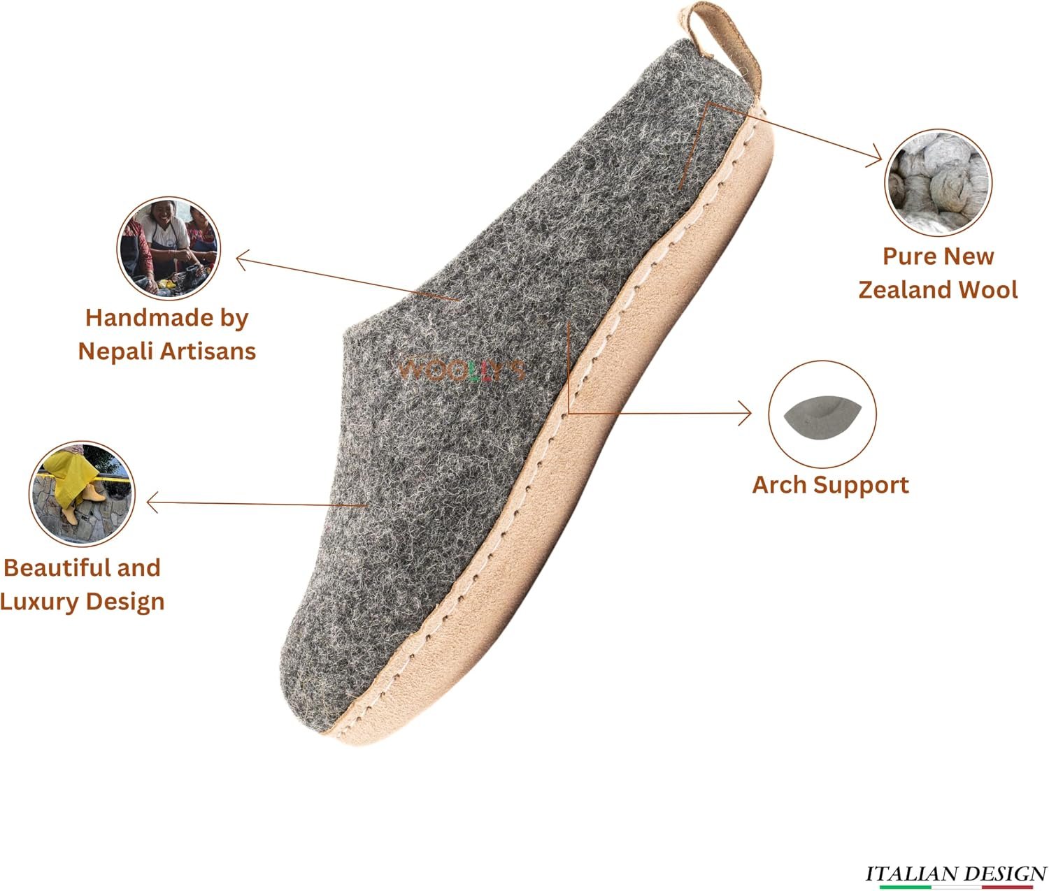 Woolly's Indoor Open Heel Slippers With Leather Sole | Premium New Zealand Wool | Handcrafted with Italian Design | Soft, Breathable & Ordor Free - Image 6