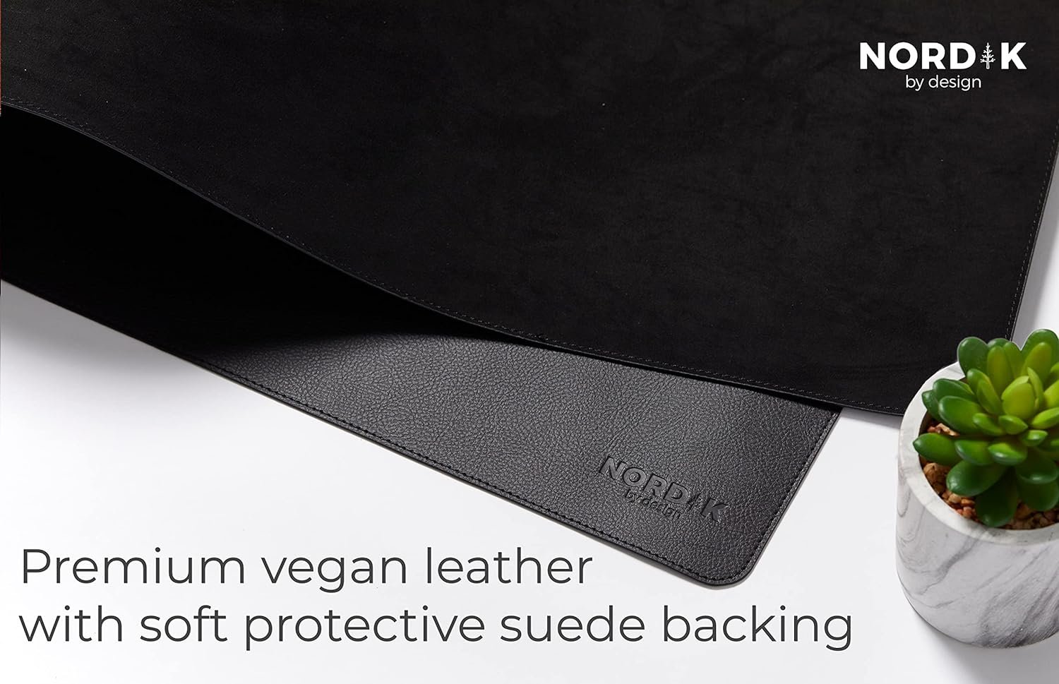 Nordik Leather Desk Mat Cable Organizer - Pebble Black 35 X 17 inch - Premium Mouse Mat - Felt Vegan Leather Desk Pad Protector - Desk Blotter Matt Keyboard - Large Desk Matt for Desktop Computer - Image 4