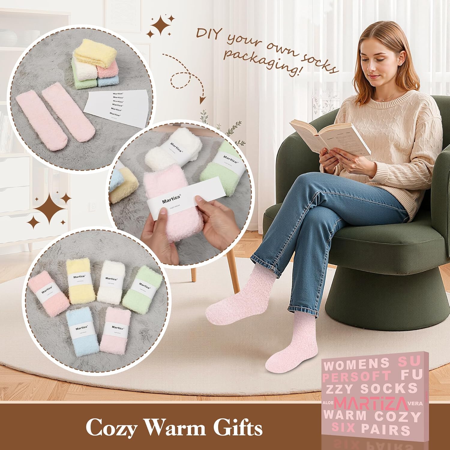 MARTIZA Womens Fuzzy Socks,6 Pairs Cozy Plush Fluffy Slipper Warm Soft Sleep Socks for Women Men Gifts - Image 2