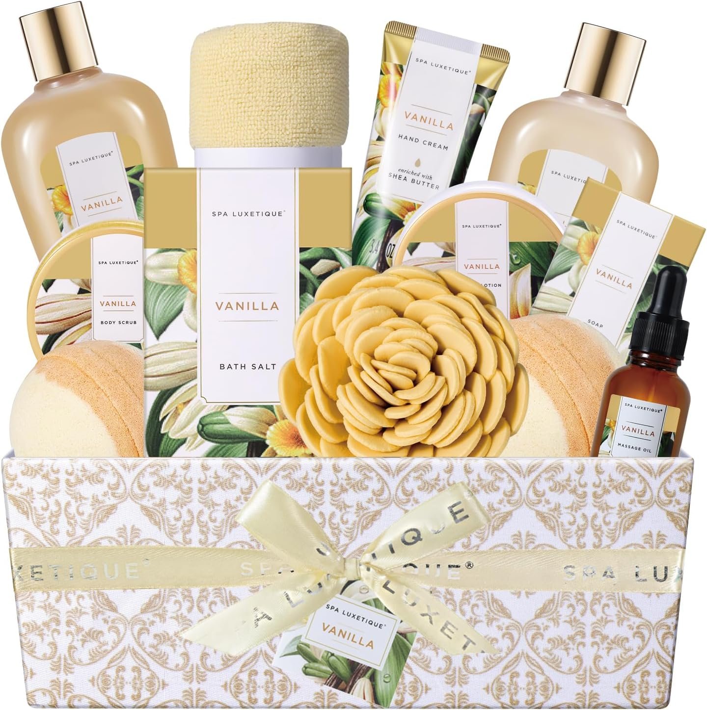 Gifts for Women Spa Luxetique Spa Gift Set, Pamper Gifts 12pcs Vanilla Gifts for Mom, Pamper Gifts for Women, Bath Gift Set with Body Lotion, Bath Bomb, Bubble Bath, Self Care Gifts, Birthday Gifts, Mothers Day