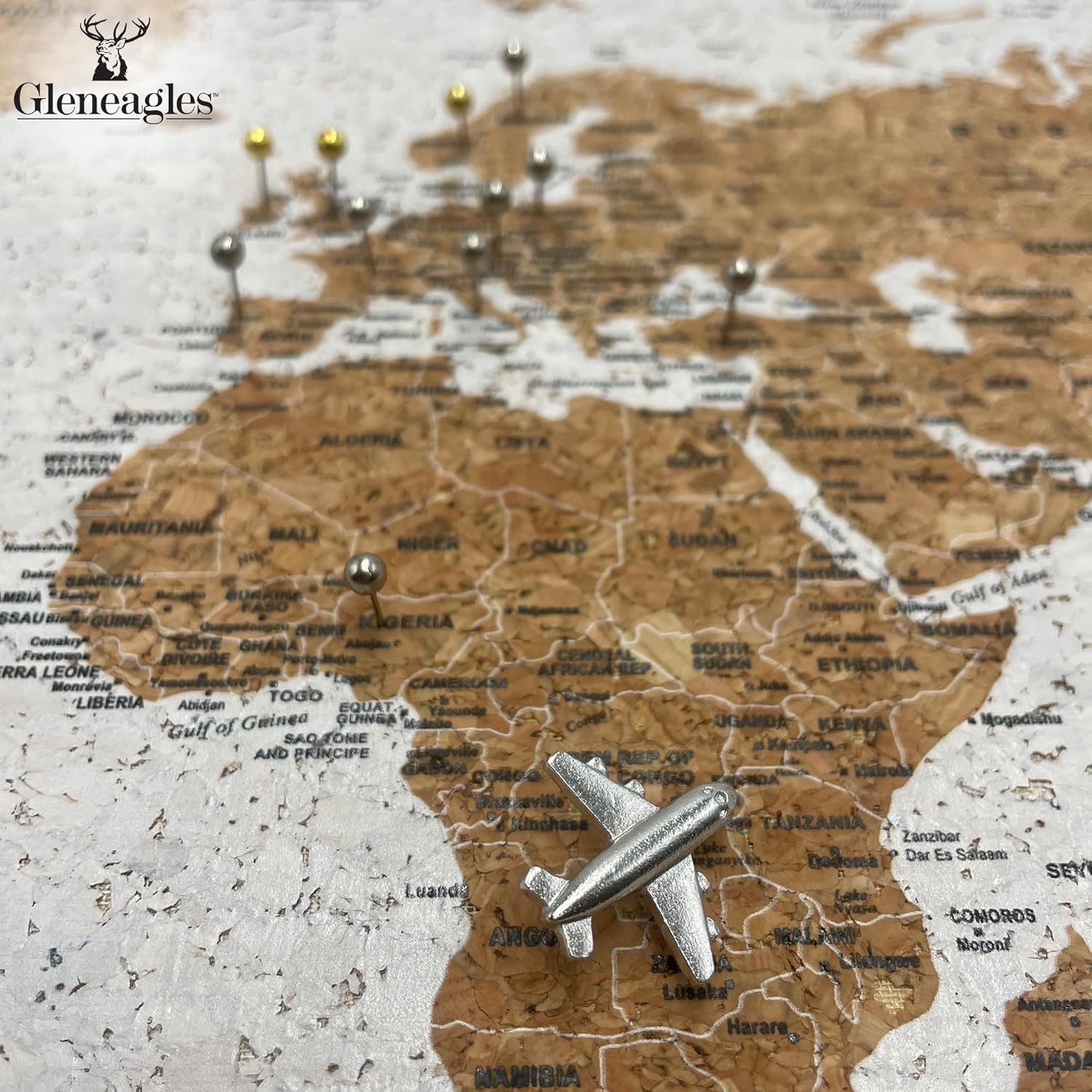 Gleneagles World Travel Map & Pin Board Beige - Framed Pinboard Cork Wooden Design 70 Push Pins Included | 14.2'' x 21.2'' Personalised Home Wanderlust Wall Art Decor for Travelers Geography - Image 4