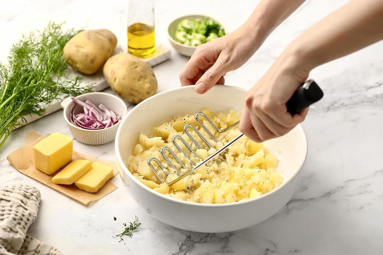 Spring Chef Potato Masher Stainless Steel - Heavy Duty Mashed Potato Masher Kitchen Tool - Fruit & Food Smasher For Avocado, Banana, Eggs - Bean Smasher Tool - Durable Metal Mashing Utensil - Image 7