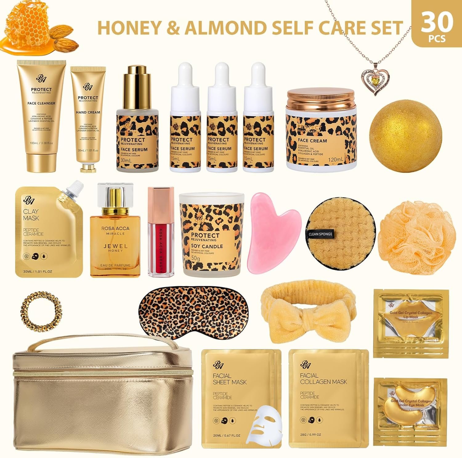 33 Pcs Mothers Day Gifts for Women, Honey & Almond Skin Care Set, Bath & Body Gift Set, Cosmetic Bag, Valentine's Day, Anniversary, Birthday, Christmas, Spa Gift for Mom, Holiday Gift for Her - Image 2