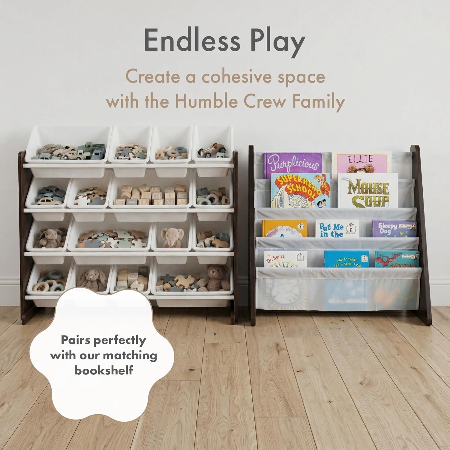 Humble Crew Supersized Toy Storage Organizer with 16 Removable Bins, Espresso/White – Large Toy Storage for Toddlers Ideal for Kids' Rooms, Playrooms, and Nurseries - Modern Toy Bins for Kids - Image 8