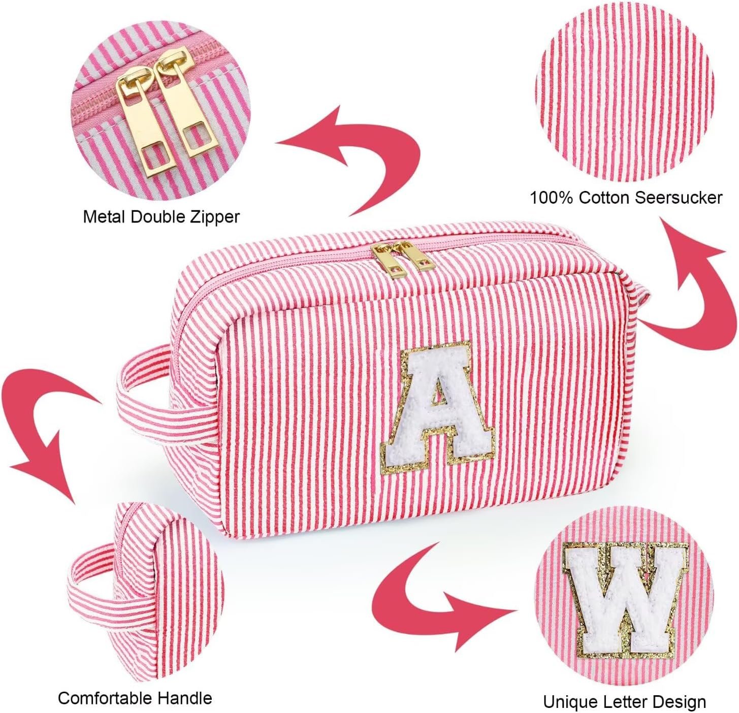 YOOLIFE Gifts for Girls Women - Initial Makeup Bag Cosmetic Bag Toiletry Pouch, Personalized Birthday Gifts for 3 4 5 6 7 8 9 10 Year Old Girl Sister Friends, Pink A - Image 5