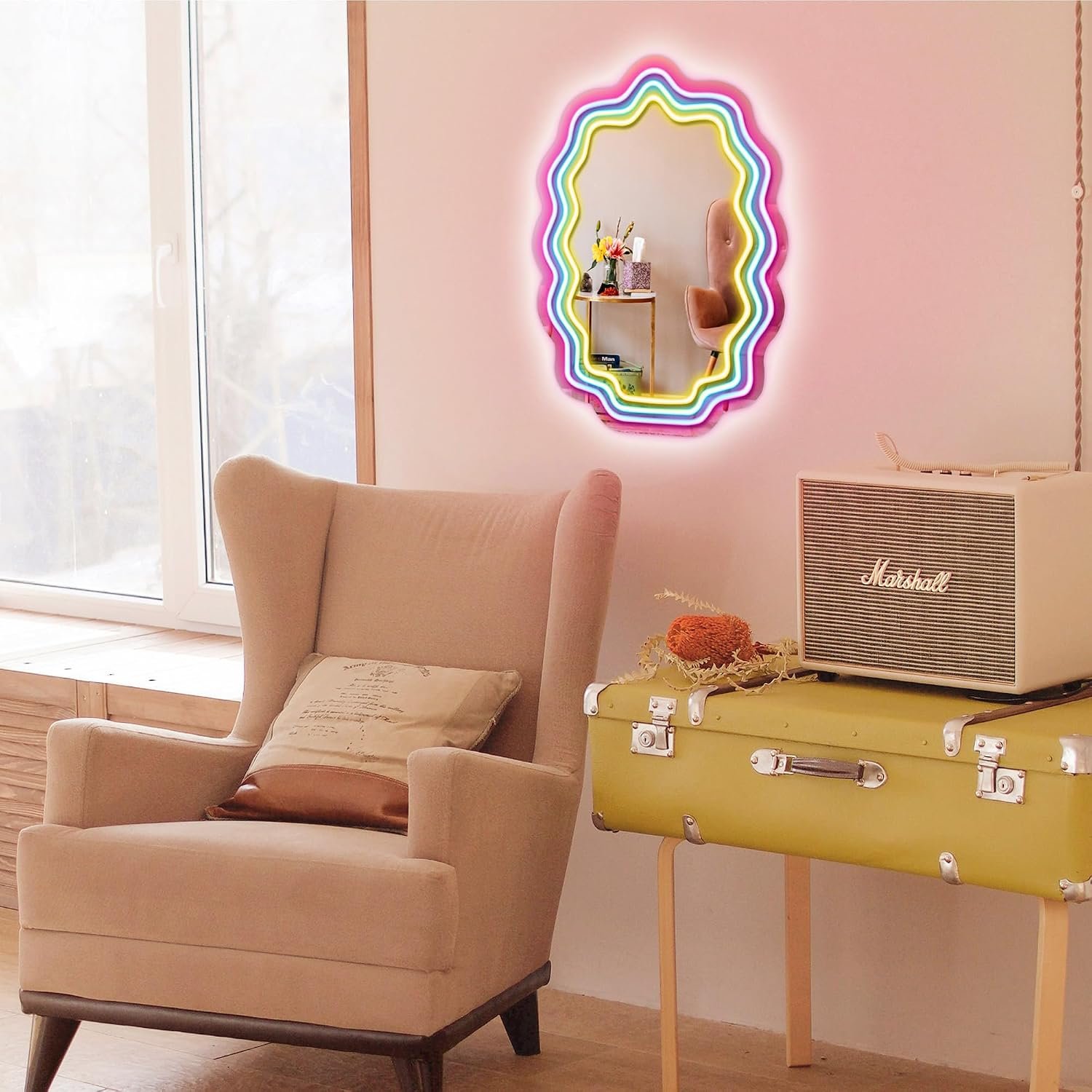 Kavaas Wavy Neon Mirror 16.9" x 12.7", LED Wave Mirror with Lights for Bedroom, Girls Room - Best Gifts for Teen Girls, Birthday, Christmas - Image 9