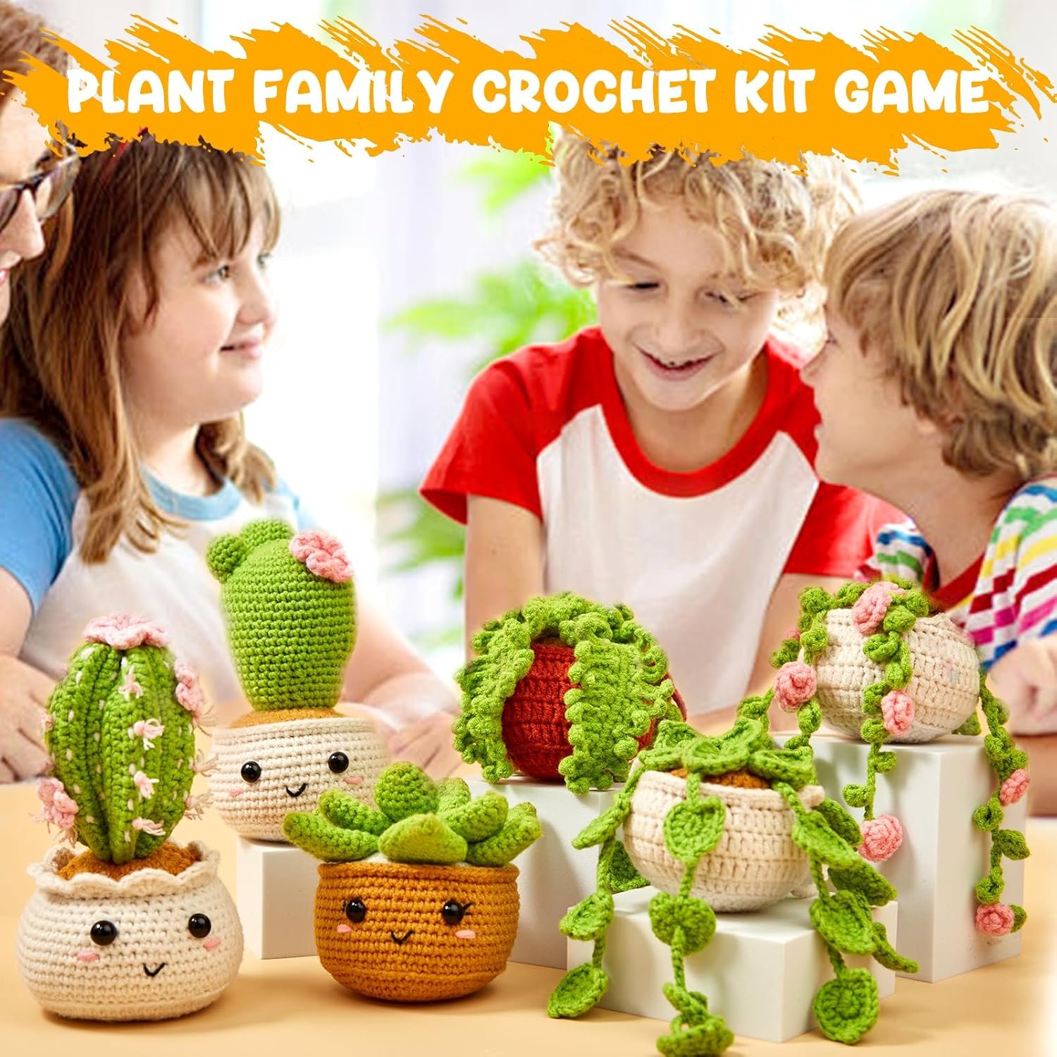 MAGIMUSE Crochet Kit for Beginners, Crochet Starter Kits, Amigurumi Craft Knitting Crocheting Kits with Step-by-Step Video Tutorials, 6 Pack Hanging Potted Plants Family(40%+ Yarn - Image 7