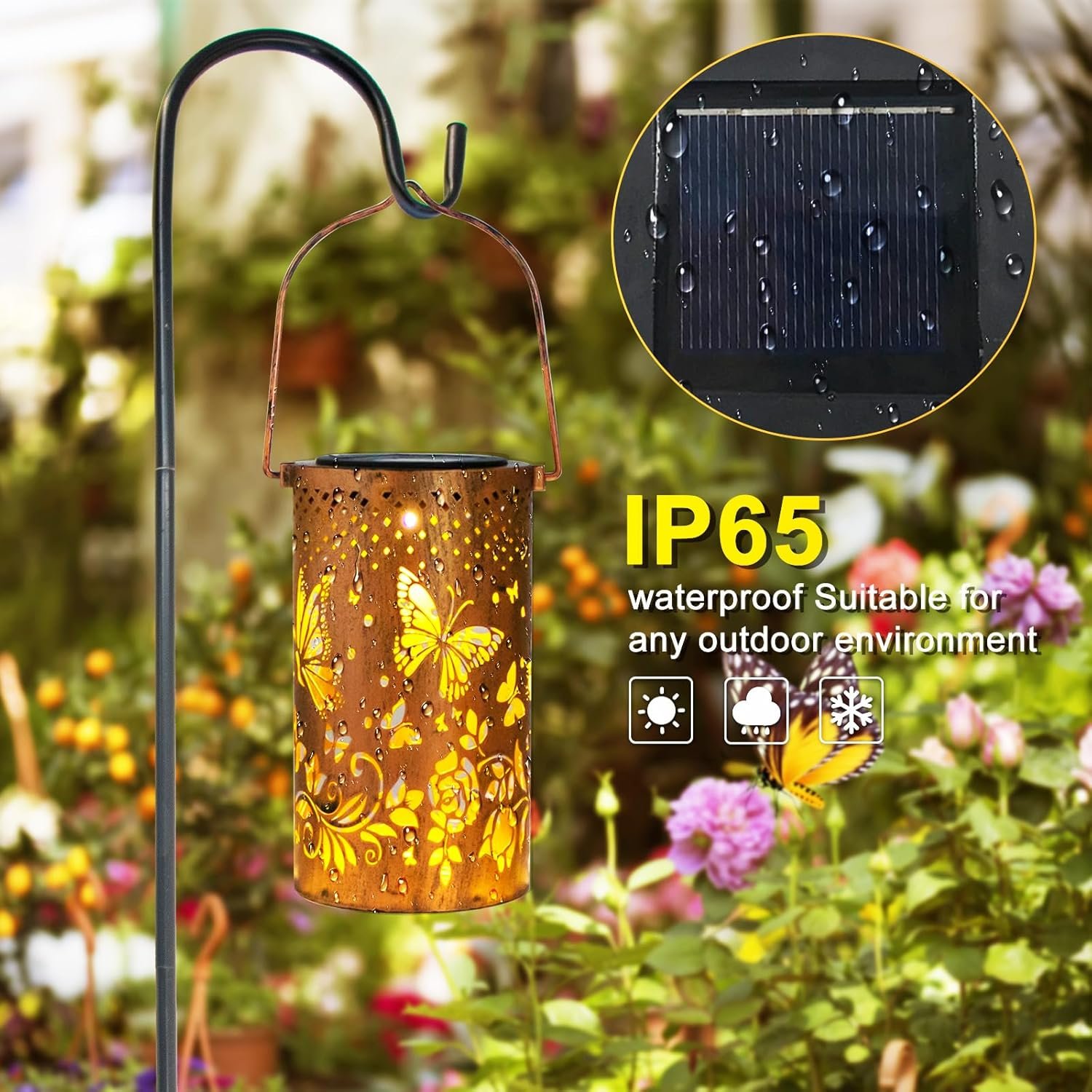 Gifts for Women Mom Butterfly Solar Lanterns Outdoor Hanging Hollowed-Out Metal Waterproof Garden Decor Light for Patio Yard Pathway Lawn Front Porch, Birthday Gift for Her Grandma - Image 5