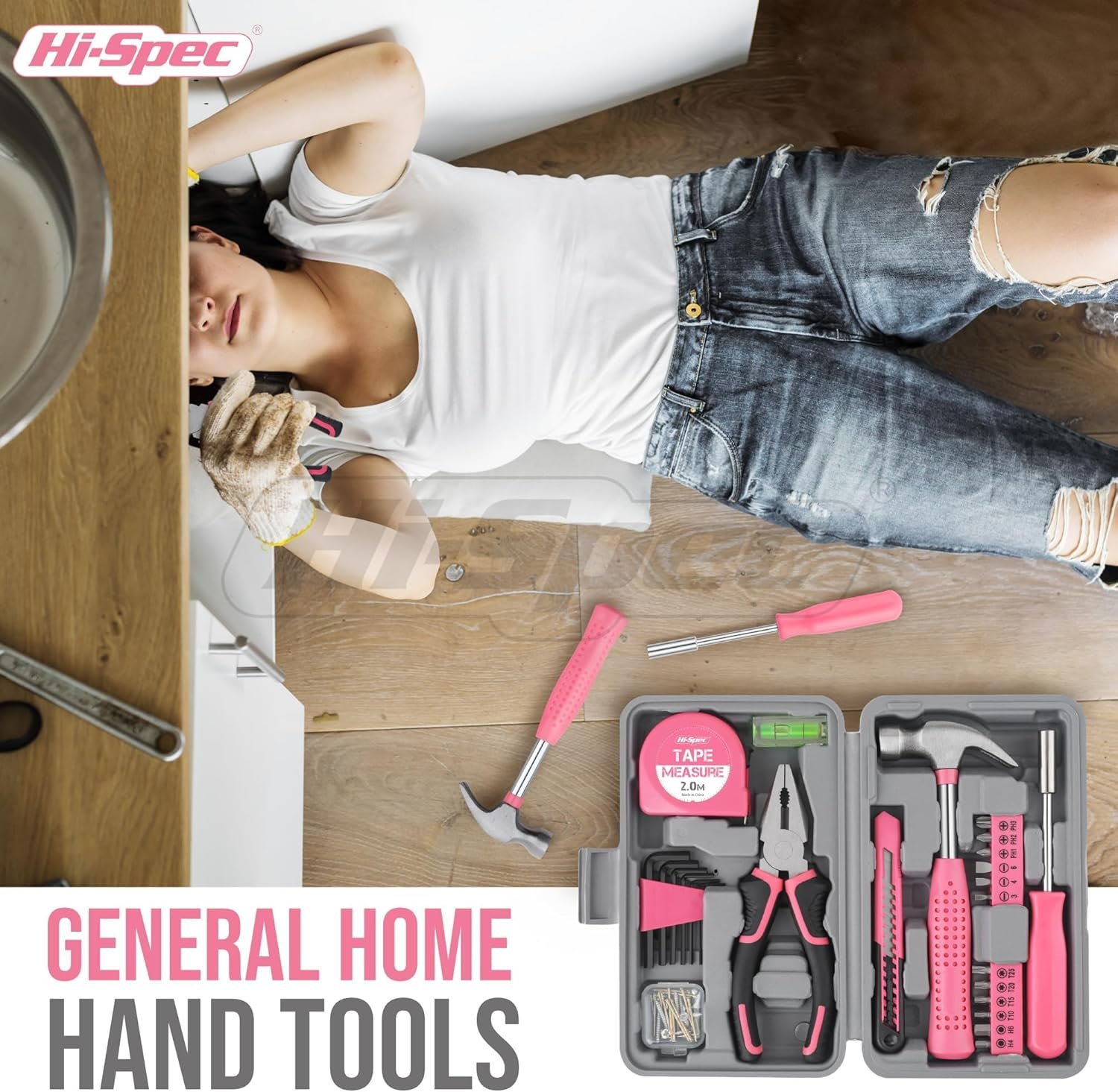 Hi-Spec Tool Set 25pc Pink Household DIY Tool Kit for Women. Small Mini Tool Box Set of Starter Basic Ladies Tools - Image 5