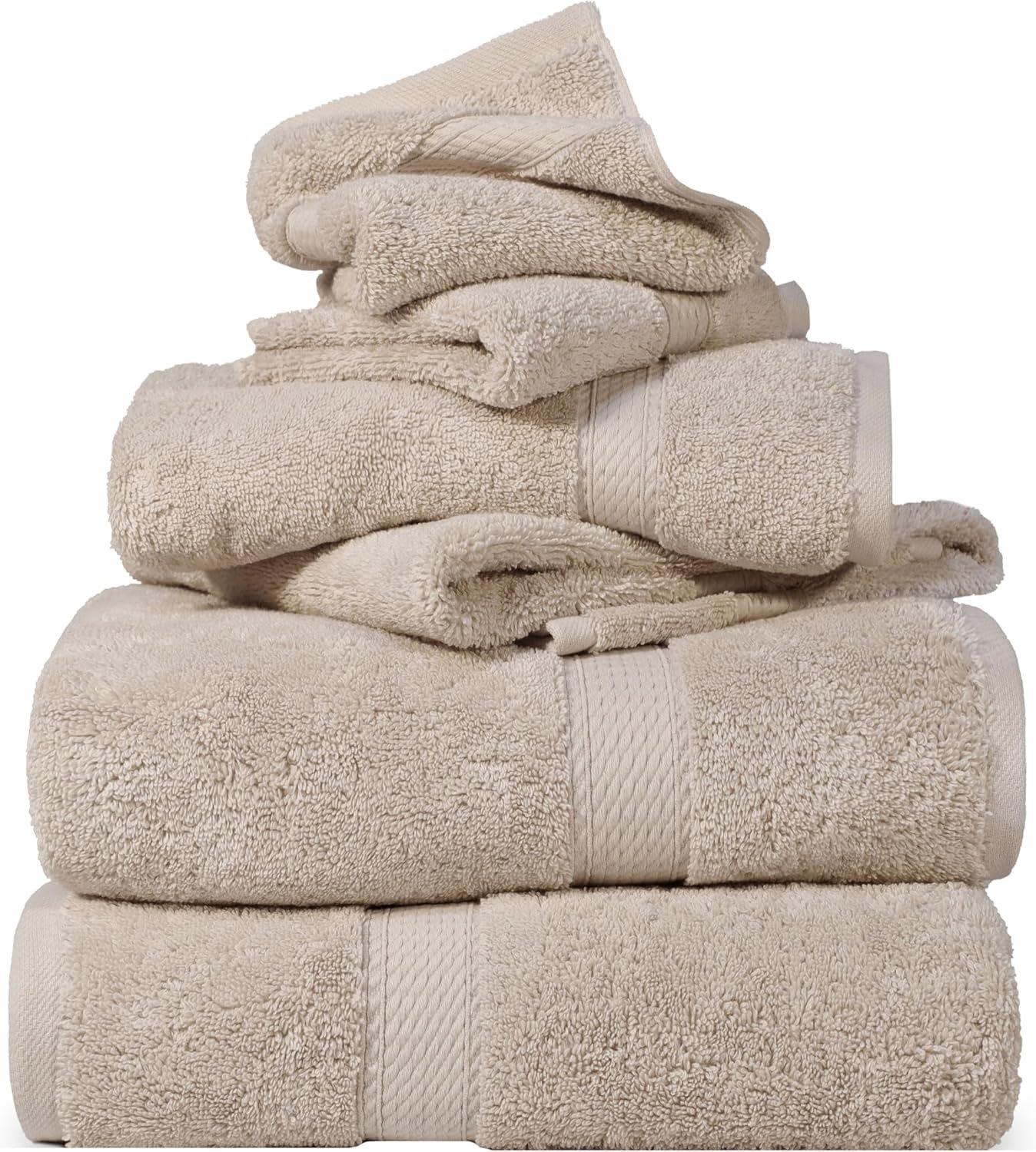 SUPERIOR Egyptian Cotton Ultra Plush & Absorbent, 6 Piece Set, Stone | Quick Dry, Soft Luxury Towel Set, Bath Essentials, Guest Bath, Spa, 2 Bath, 2 Hand, 2 Face Towels, Madeline Towels
