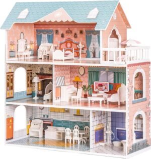 ROBUD Wooden Dollhouse for Kids Gir...