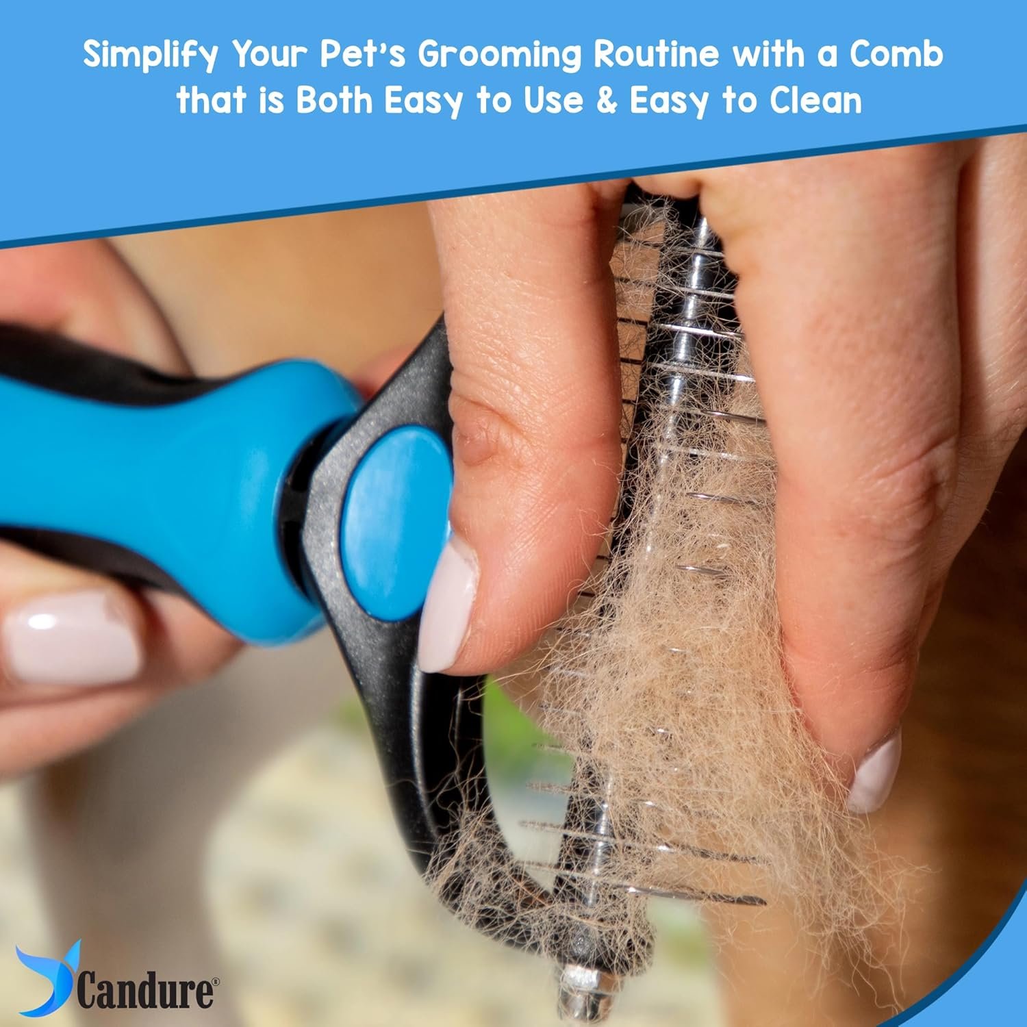 Candure Dematting Comb for Dog and Cat, Pet Grooming Rake and Brushes for Small, Medium Large Dogs Double Sided Deshedding Tool Removes Knots & Tangled Hair (Blue, Large to Medium) - Image 5