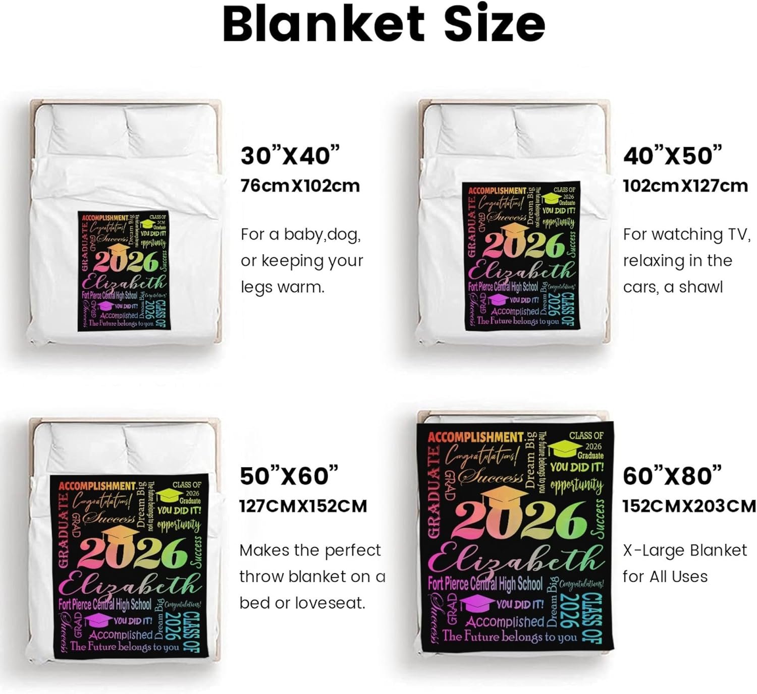 Custom Graduation Blanket with Name, Personalized Class of 2026 Throw Blanket, 2026 Graduation Gifts Blanket for Him Her - Image 7