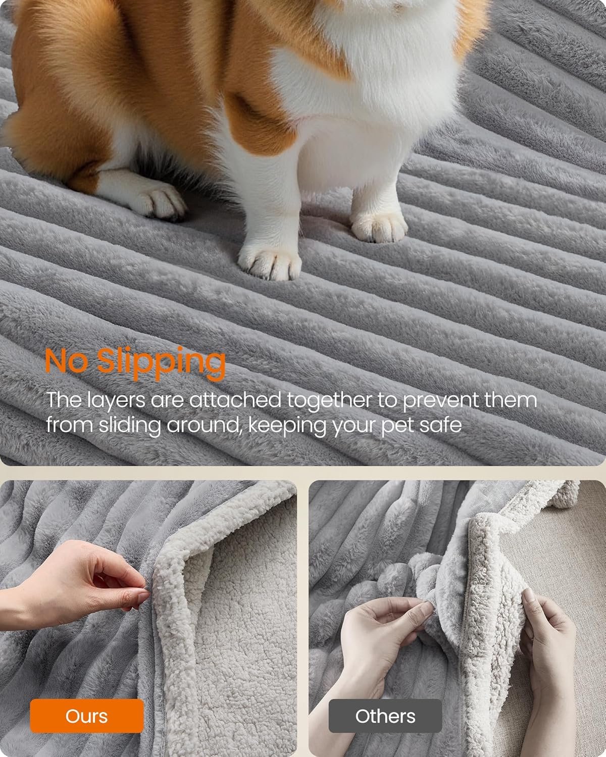 Feandrea Waterproof Dog Blanket, S, 73 x 63 cm, Pet Blanket for Miniature Dogs, Machine Washable, Reversible Dog Couch Cover Protector, Dove Gray and Light Gray UPPB033G01 - Image 7