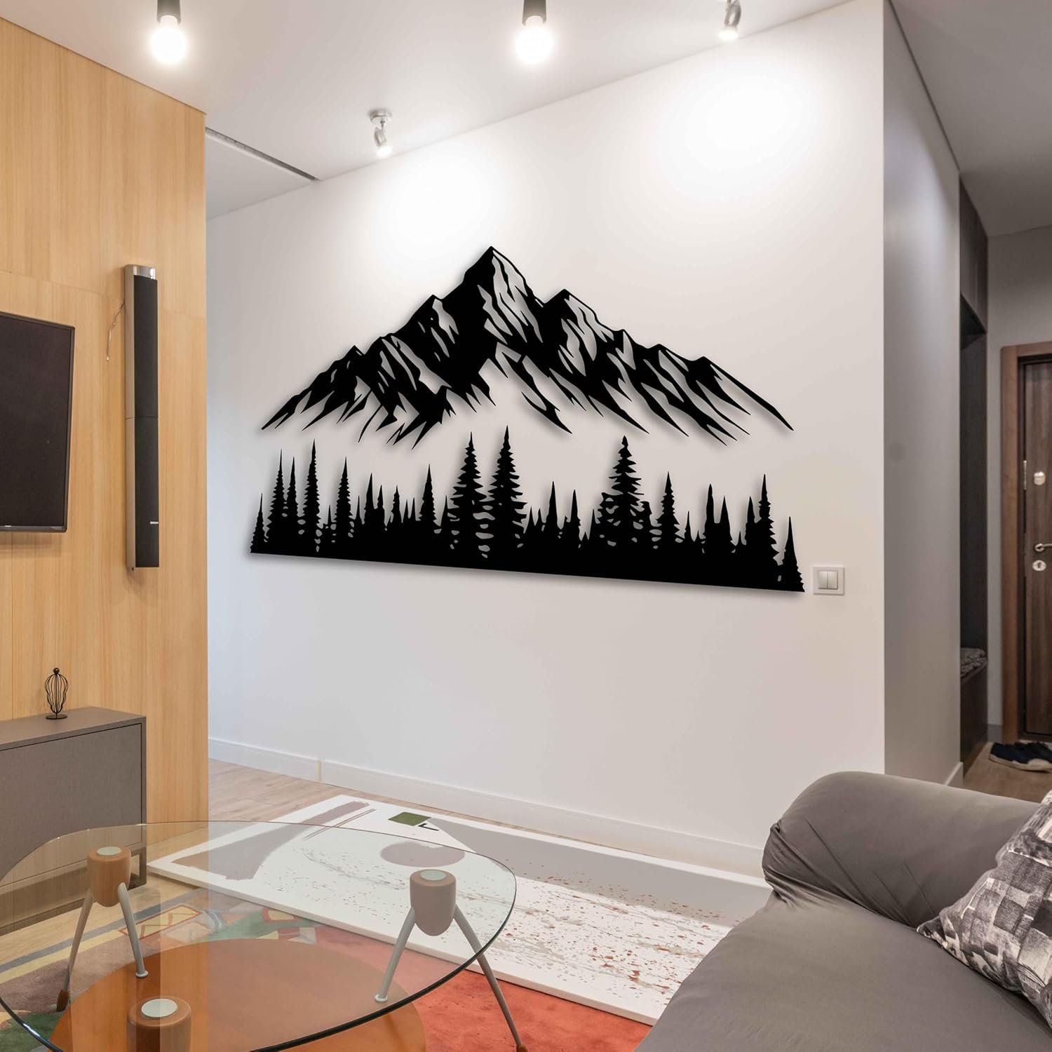 KAWA METALWORKS Mountain and Trees Metal Wall Art Decor, Large Pine Forest Metal Wall Decor for Garden, Living Room or Bedroom, Modern Black and White Nature Landscape, Rustic Home Decor Gift - Image 6