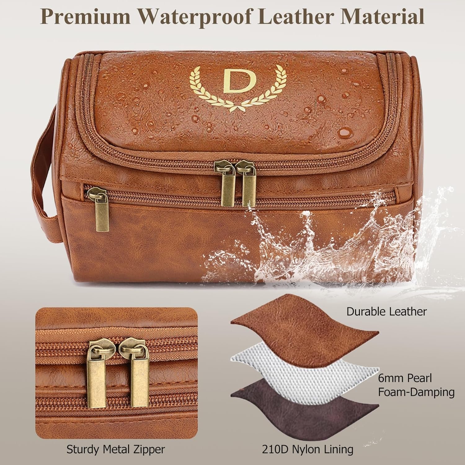 OXYEFEI Toiletry Bag Men,Gifts for Men,Mens Toiletry Travel Shaving Dopp Kit Bag with Initial PU Leather Cosmetic Bags Organizer Storage Accessories (M) - Image 3