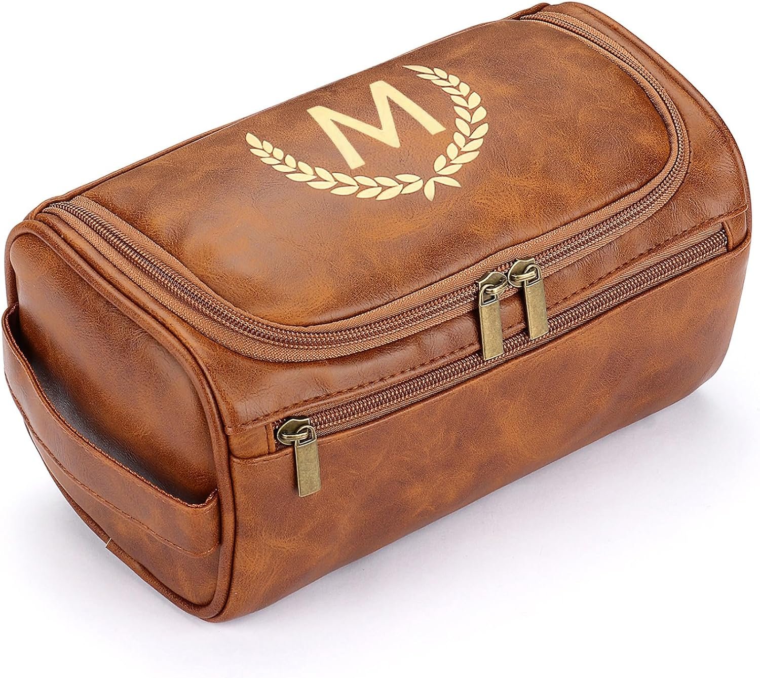 OXYEFEI Toiletry Bag Men,Gifts for Men,Mens Toiletry Travel Shaving Dopp Kit Bag with Initial PU Leather Cosmetic Bags Organizer Storage Accessories (M)