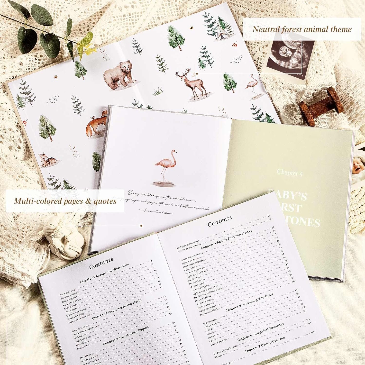 Lanpn Baby Memory Book - Linen Baby Book Memories Keepsake - The Story of You - Newborn Baby First 5 Year Journal Scrapbook Photo Book Milestone Album for Boy Girl New Parents (Beige, 154 Pages) - Image 3