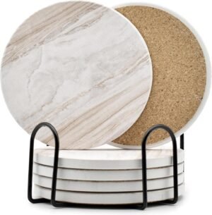 6Pcs Drink Coasters with Holder, Ma...