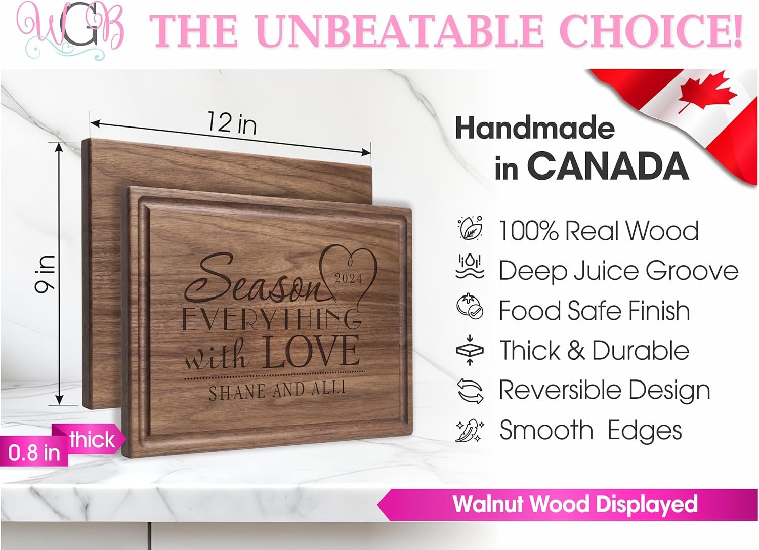 Personalized Cutting Board, Custom Wedding, Anniversary or Housewarming Gift Idea, Wood Engraved Charcuterie, for Newlywed Couples or Family, Season with Love Design 032 - Image 3