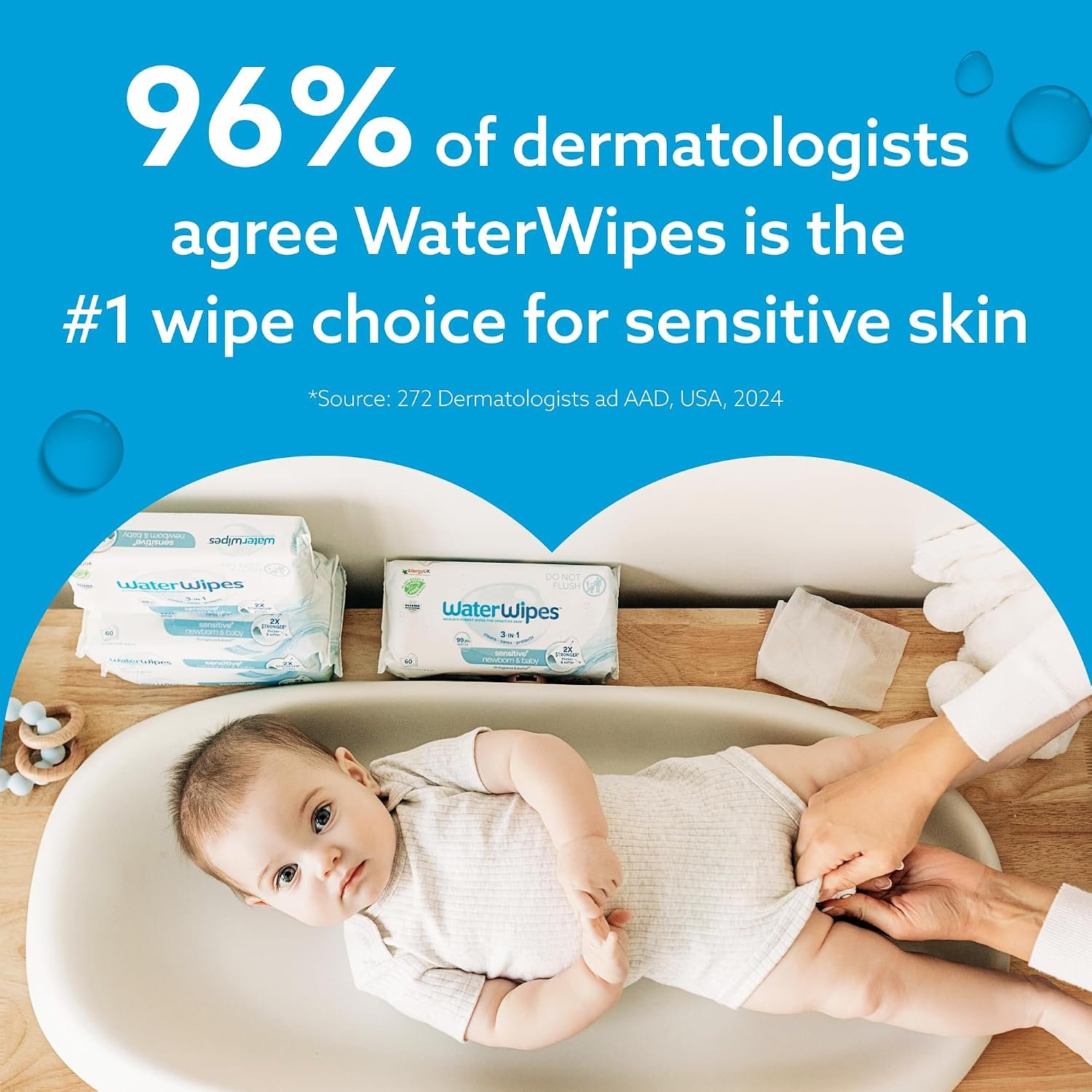 WaterWipes Sensitive+ Newborn & Baby Wipes, 3-In-1 Cleans, Cares, Protects, 99.9% Water, Unscented & Hypoallergenic, 720 Count (12 Packs) - Image 7