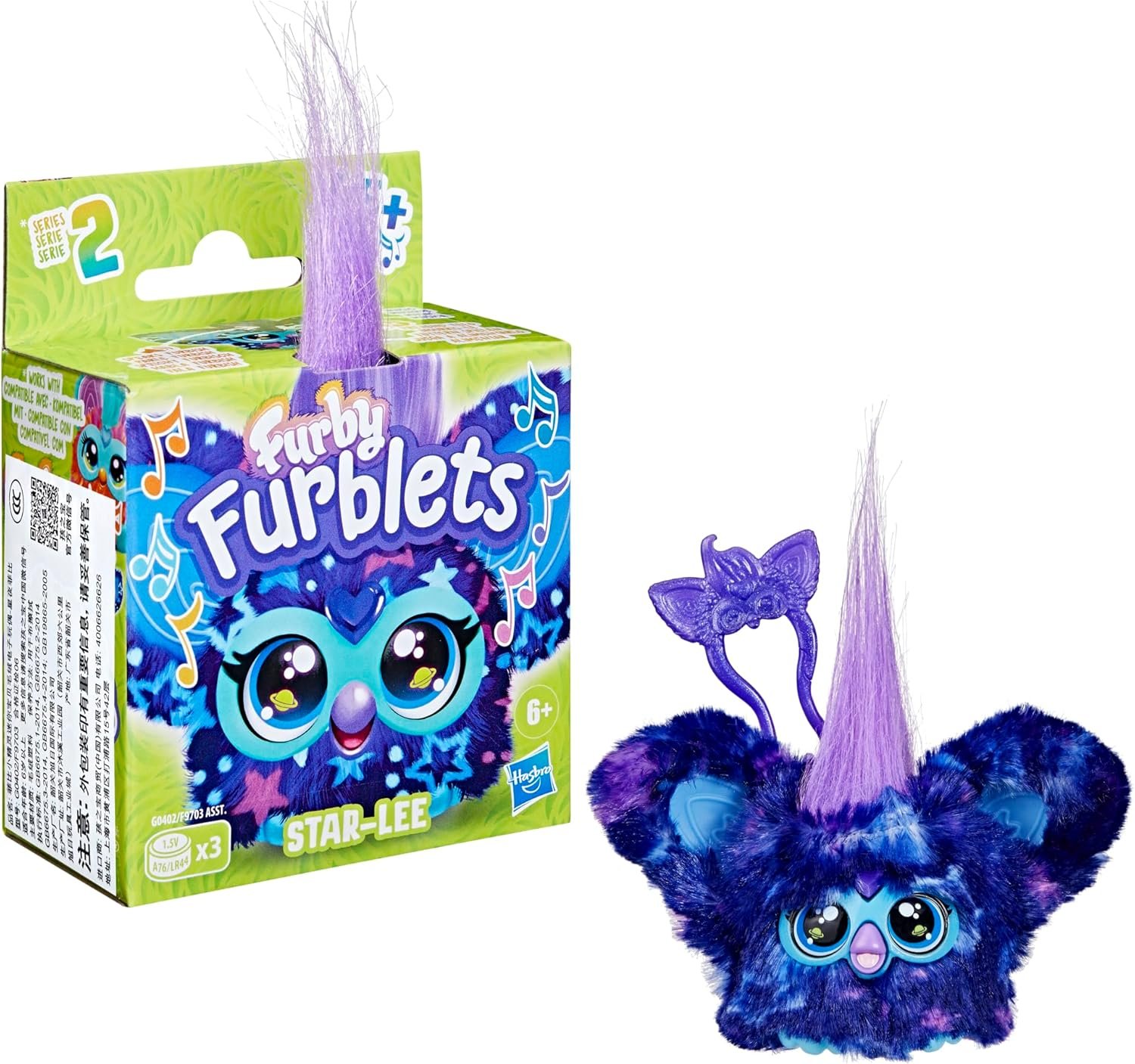 Furby Furblets Star-Lee Mini Friend, 45+ Sounds, Galaxy Music, Speaks Only Furbish, Electronic Plush Toys, Interactive Pets, Dark Blue, Easter Basket Stuffers, Ages 6+ - Image 3