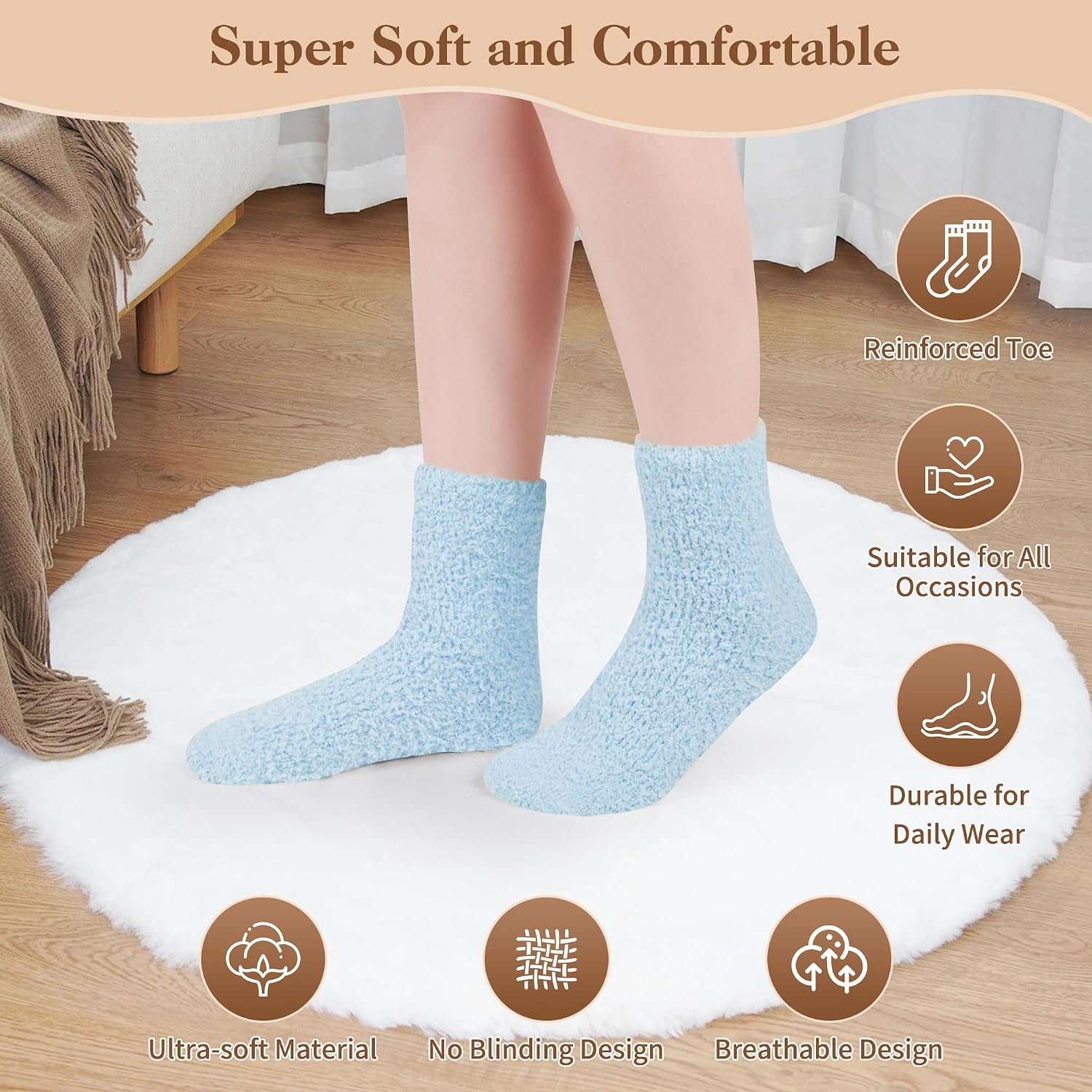 MARTIZA Womens Fuzzy Socks,6 Pairs Cozy Plush Fluffy Slipper Warm Soft Sleep Socks for Women Men Gifts - Image 4