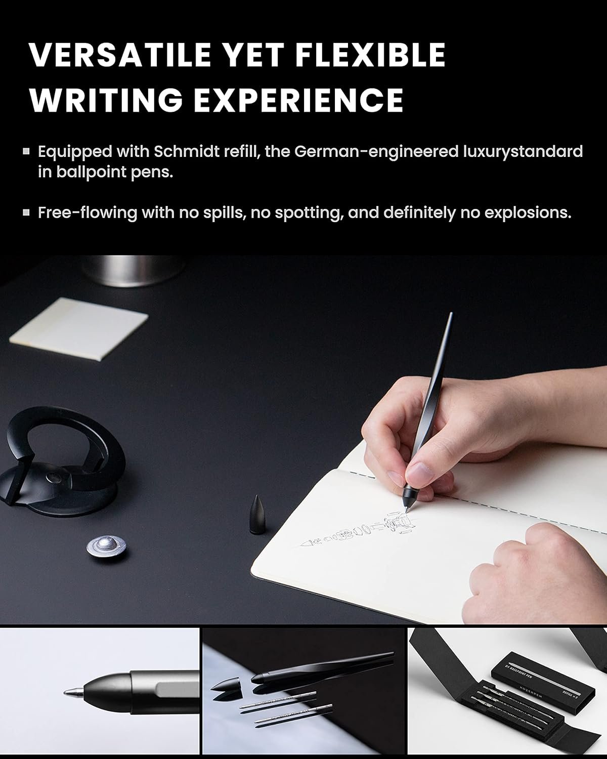 novium Hoverpen Interstellar - Luxury Pen Made With Aerospace Alloys, Unique Aesthetic, Free Spinning Executive Pen, Desk Aesthetic, Birthday Gifts for Men and Women (Space Black, Basic) - Image 6