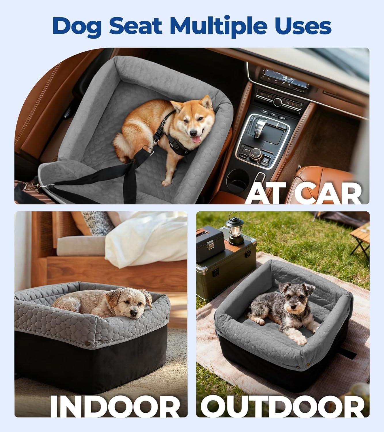 Dog Car Seat for Small Medium Dogs, Travel Pet Car Bed with Removable Waterproof Cover, Memory Foam Dog Booster Seats Up to 35 lbs, Safety Belt and Storage Pocket(Gray) - Image 7