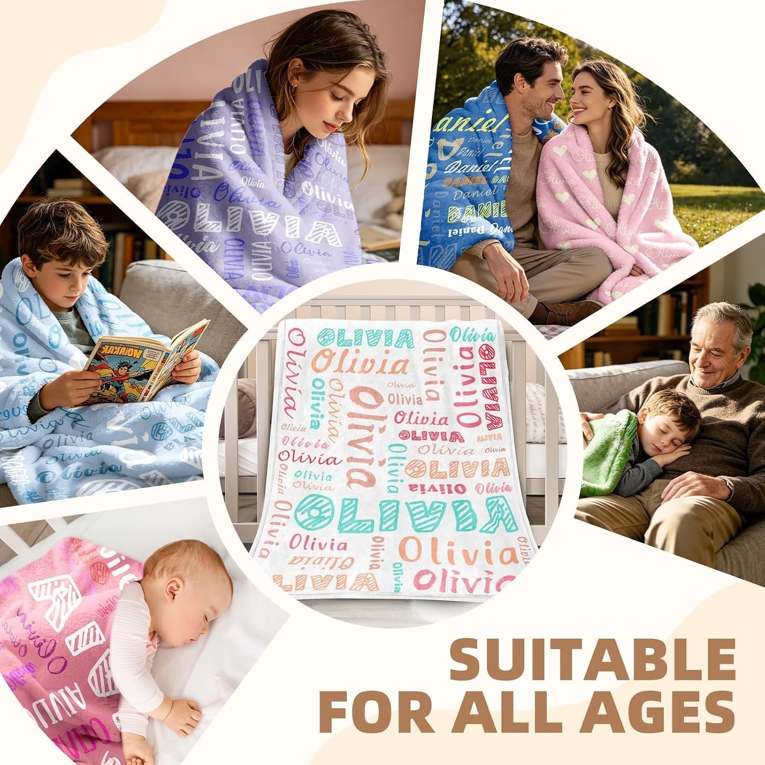 Custom Blanket with Name, Personalized Blanket for Adults Kids, Customized Gifts Baby Blanket, for Teen Girls Boys Mom, Dad, Couple, Girlfriend, Boyfriend(Color01-White) - Image 6