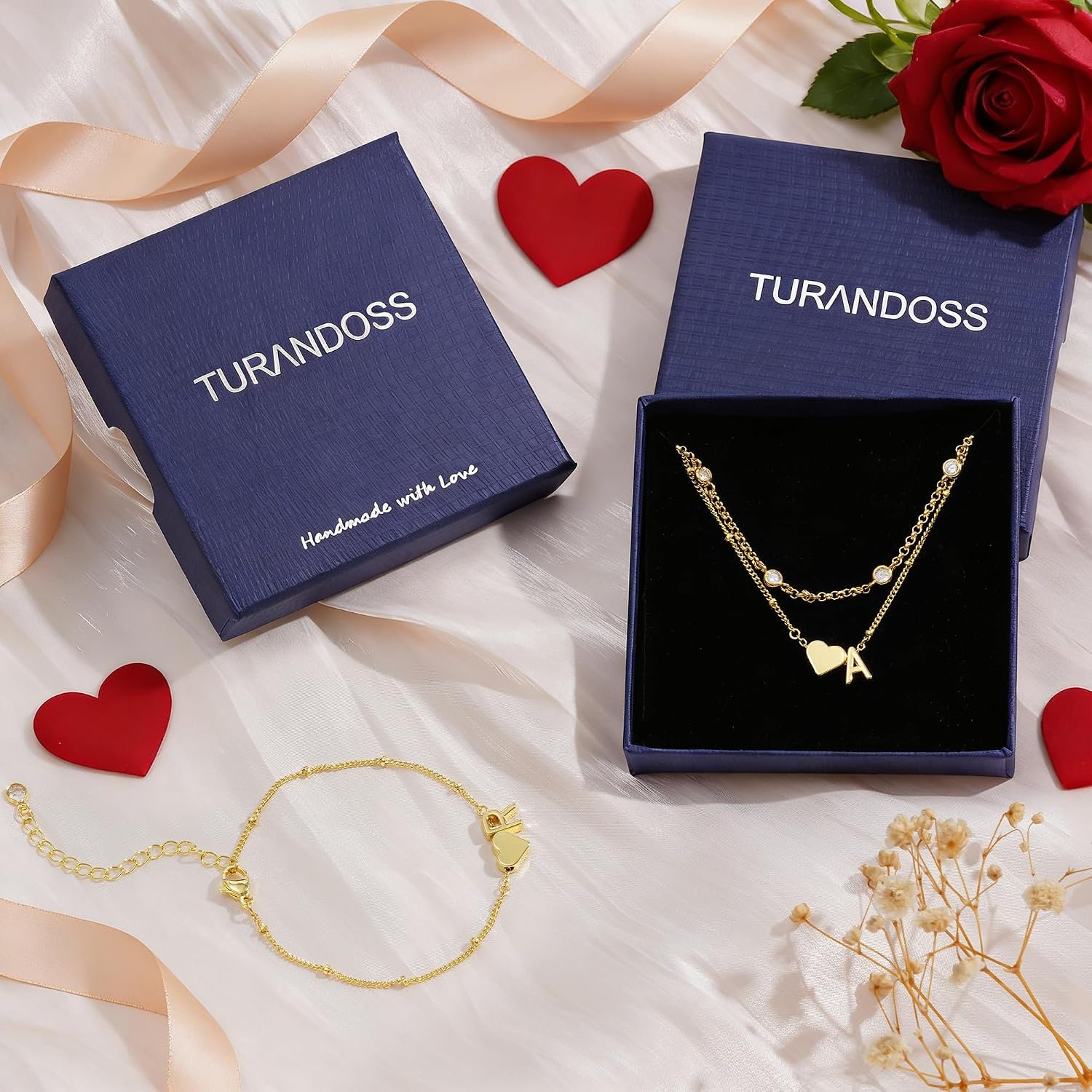 Turandoss Heart Initial Bracelets for Teen Girls - 14K Gold Plated Layered Initial Bracelets Heart Letter A-Z Charm Bracelet Stack Mom Daughter Jewelry Birthday Gifts for Women Teen Girls - Image 7