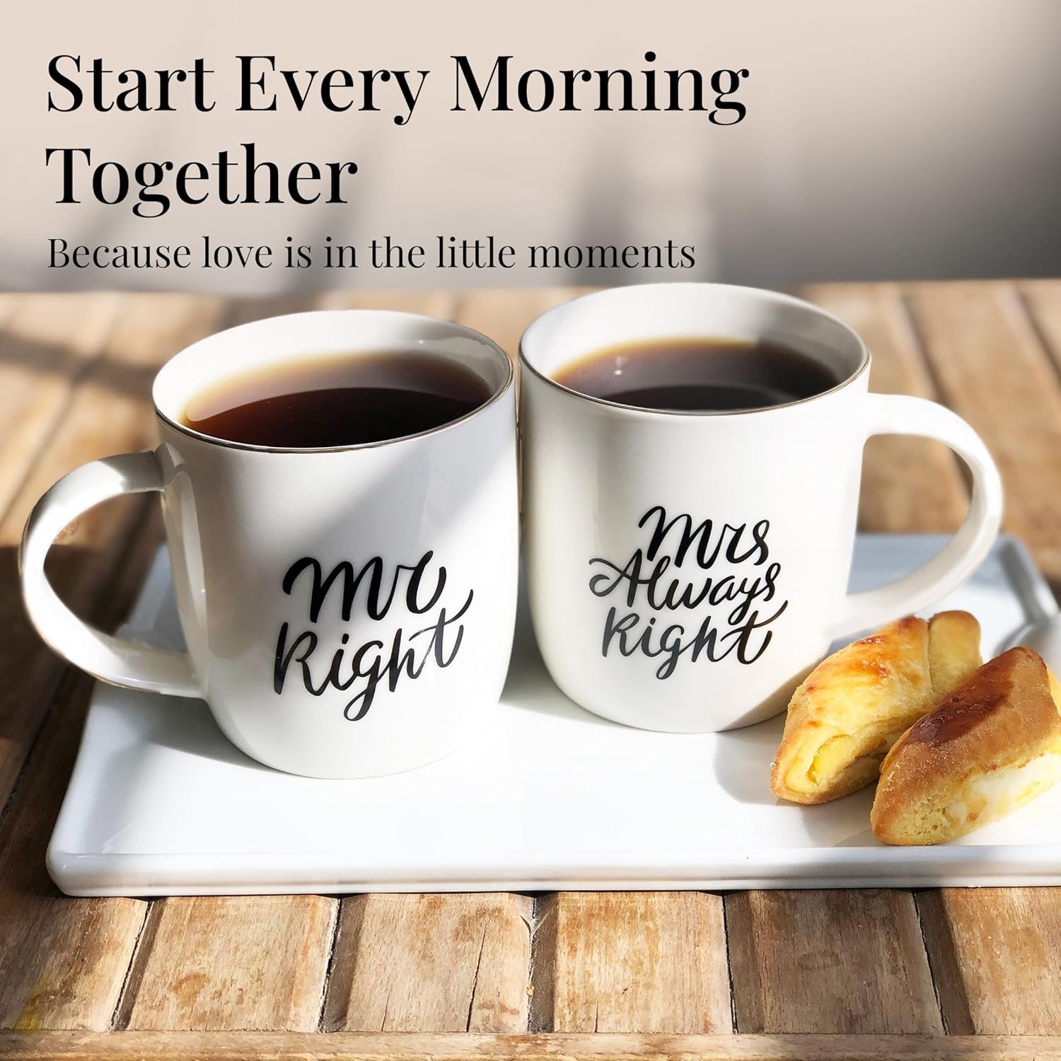 Triple Gifffted Mr Right Mrs Always Right Coffee Mugs Gifts Ideas for Couples, Wedding Anniversary, Engagement, Christmas, His & Hers, Bride and Groom, Parents, Newlyweds Bridal Shower, Ceramic 380ml - Image 3