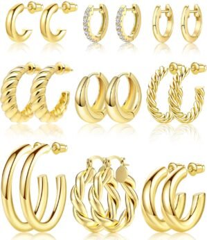 Adoyi 9 Pairs Gold Hoop Earrings Se...