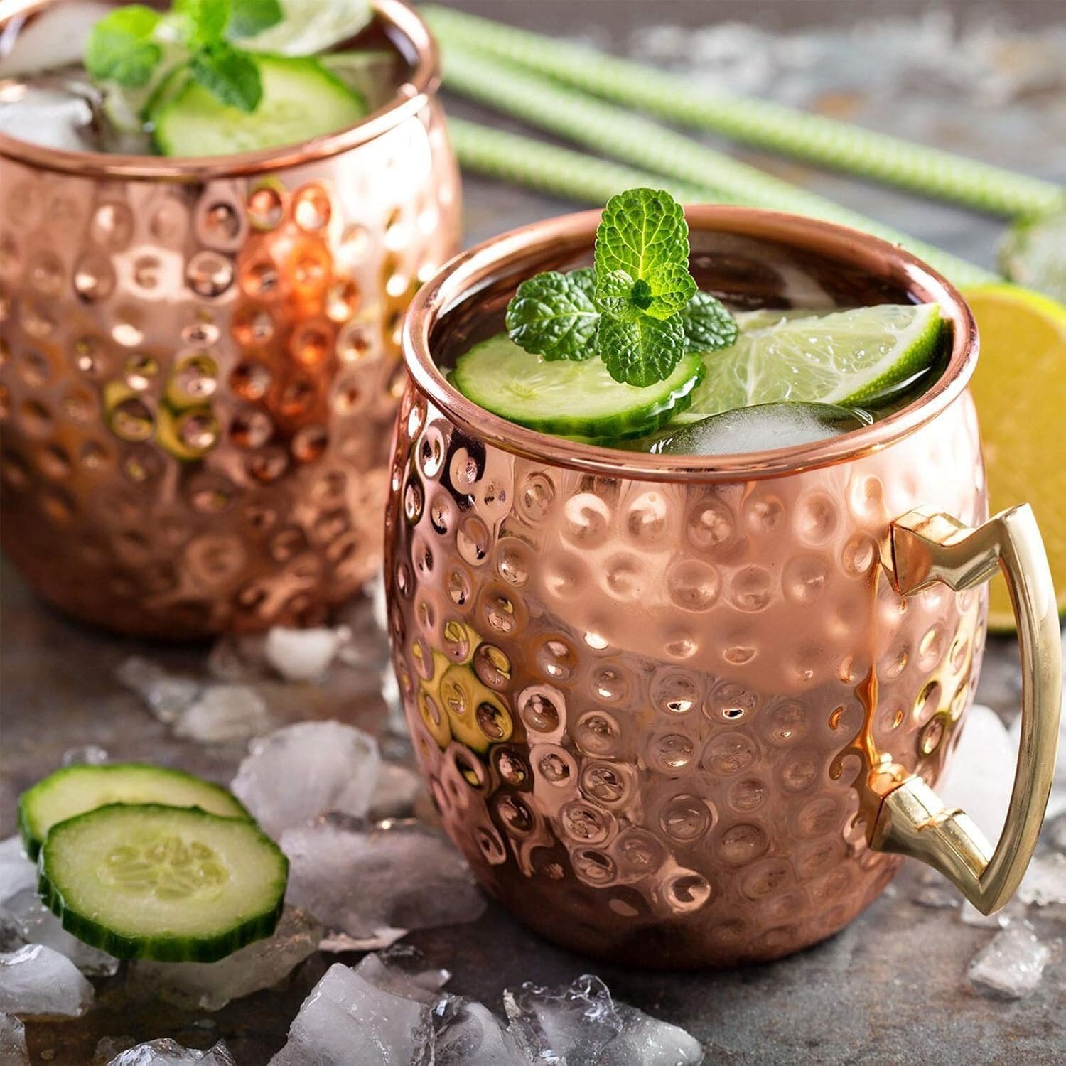 LIVEHITOP Moscow Mule Copper plated Mugs Set of 2, Copper Cups 19.5 Oz Cocktail Kit with Straw Coaster for Wine, Beer, Cold Drink, Bar, Party, Gifts - Image 5