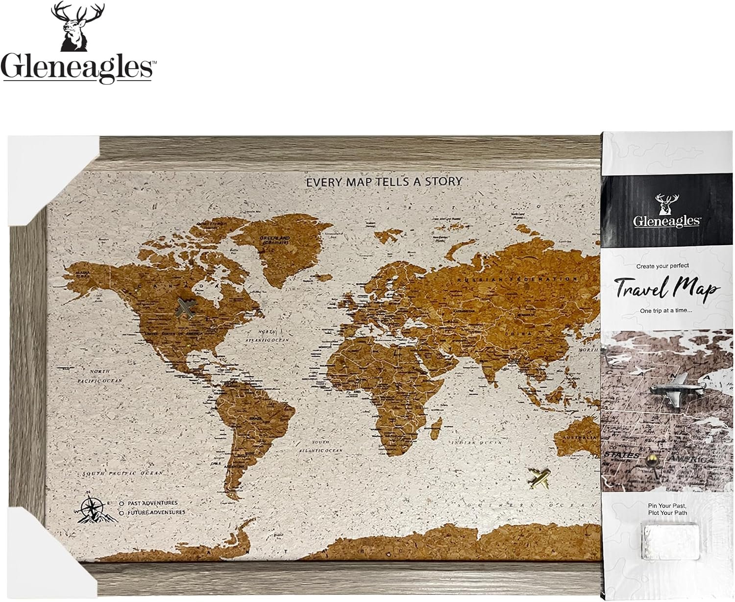 Gleneagles World Travel Map & Pin Board Beige - Framed Pinboard Cork Wooden Design 70 Push Pins Included | 14.2'' x 21.2'' Personalised Home Wanderlust Wall Art Decor for Travelers Geography - Image 9