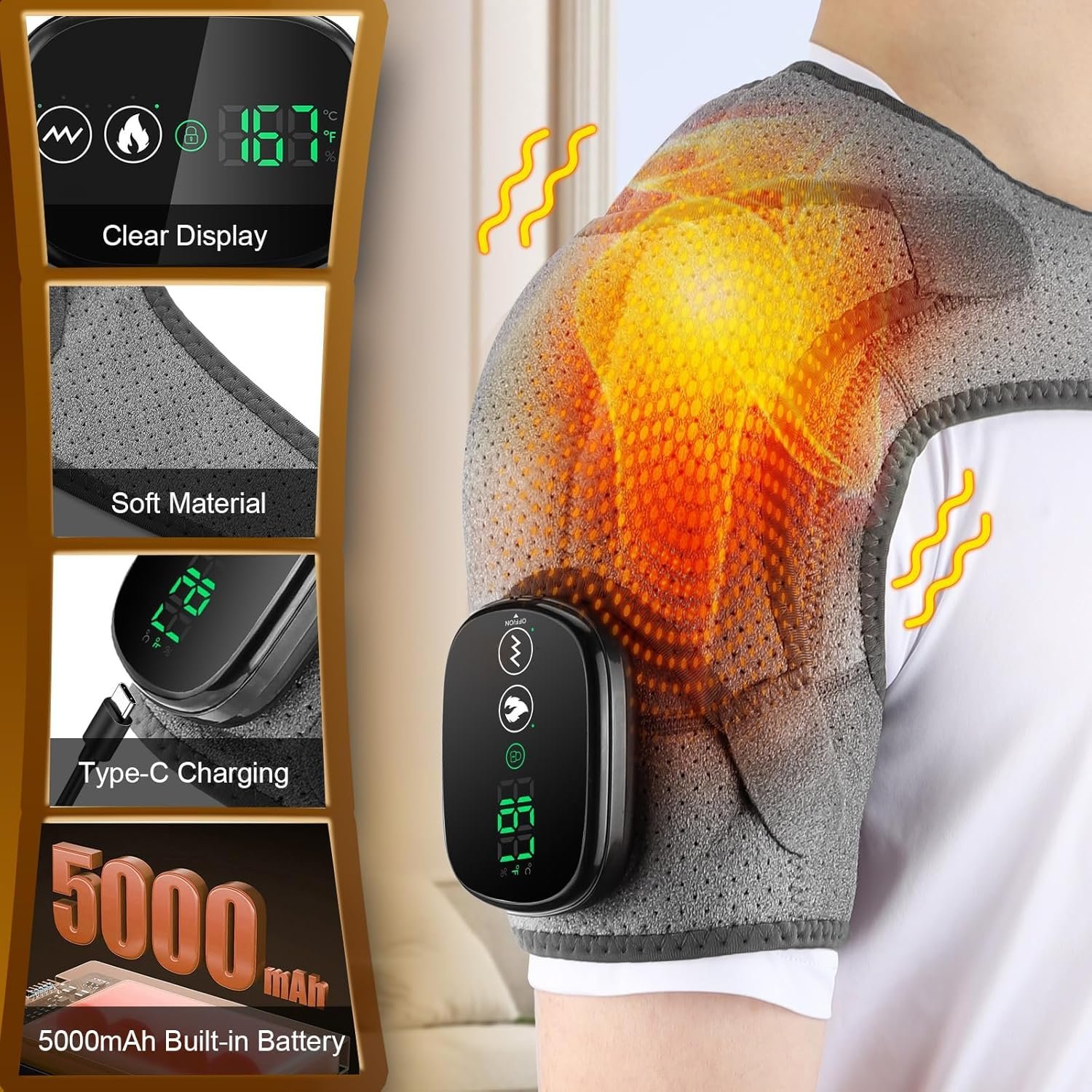 Heated Shoulder Wrap & Shoulder Heating Pad, Electric Heating Pad with Massage, Heated Shoulder Brace for Men & Women, Left Right Shoulder Massage, Cordless Shoulder Massager with Heat - Image 4